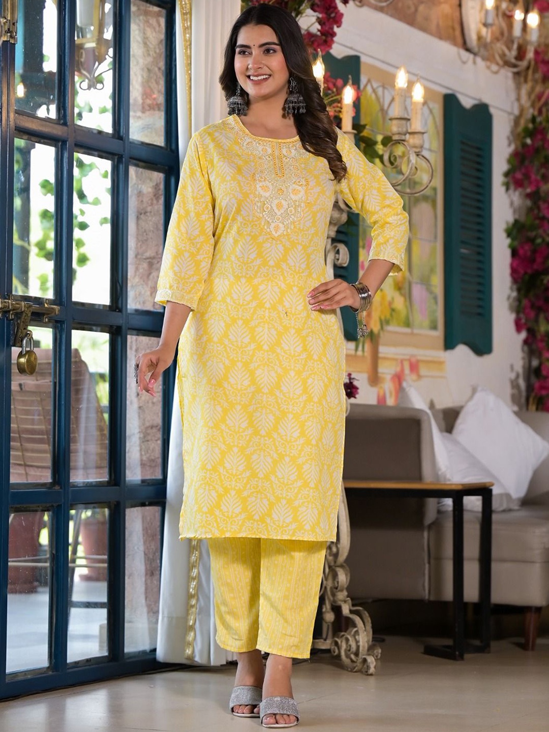 KAJREE Women Ethnic Motifs Printed Regular Thread Work Pure Cotton Kurta with Salwar & With Dupatta, Yellow
KAJREE Women Ethnic Motifs Printed Regular Thread Work Pure Cotton Kurta with Salwar & With Dupatta, Yellow
