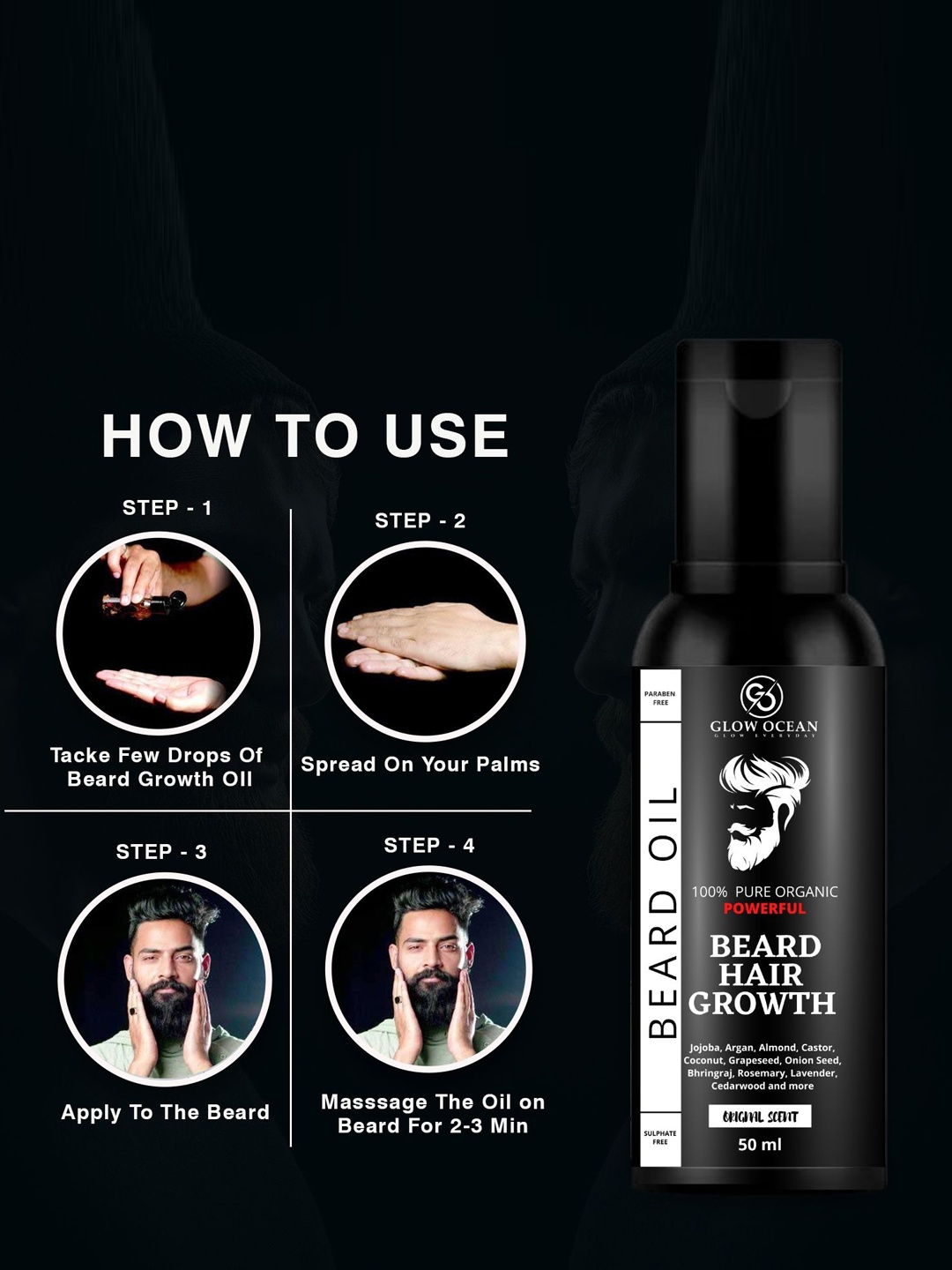Glowocean Pure Organic Paraben Free Powerful Beard Hair Growth Oil 50 ml, Transparent
Glowocean Pure Organic Paraben Free Powerful Beard Hair Growth Oil 50 ml, Transparent