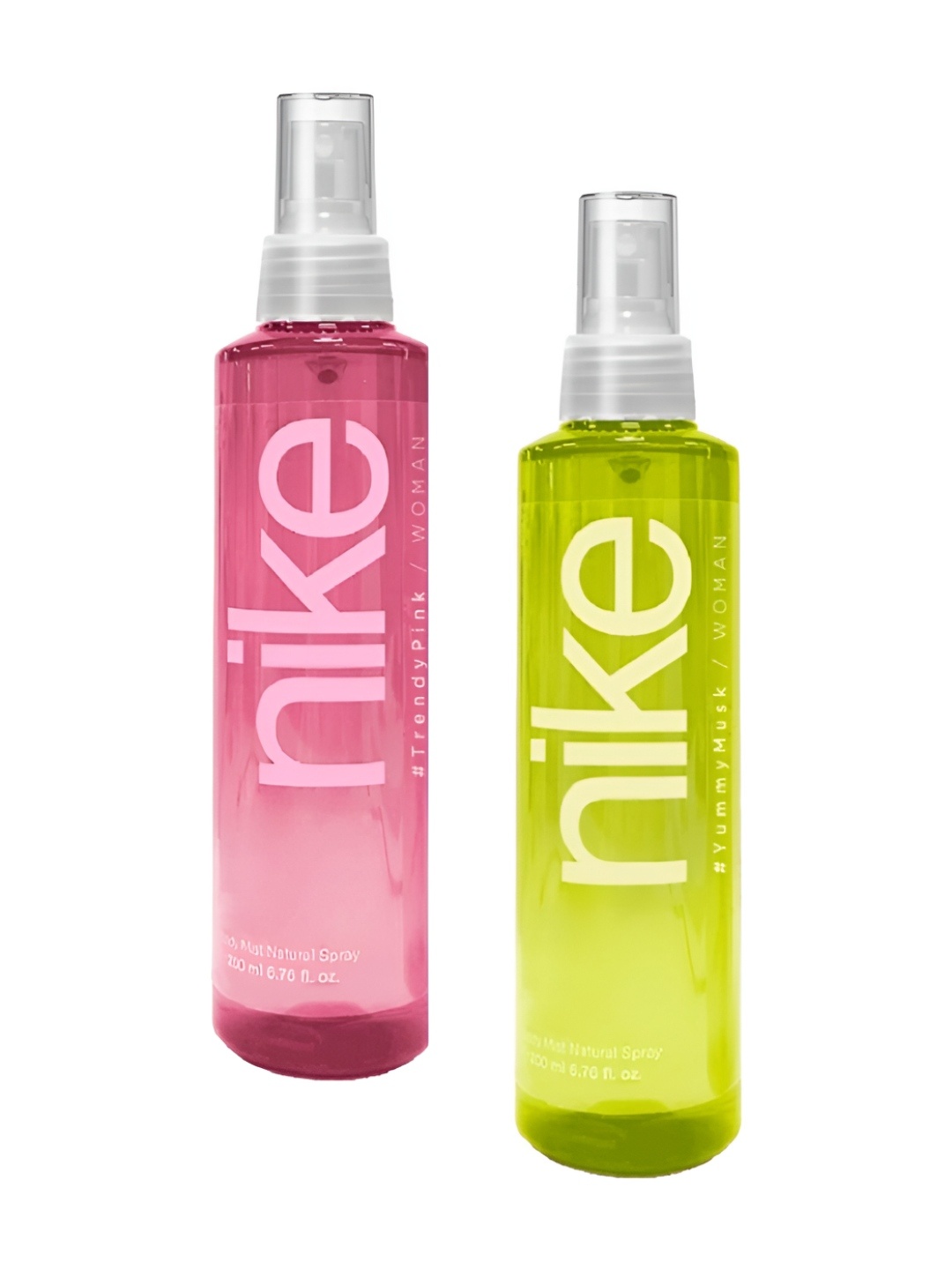 Nike Set Of 2 Trendy Pink Yummy Musk Body Mist Natural Spray 200 ml Each, Transparent
Nike Set Of 2 Trendy Pink Yummy Musk Body Mist Natural Spray 200 ml Each, Transparent
