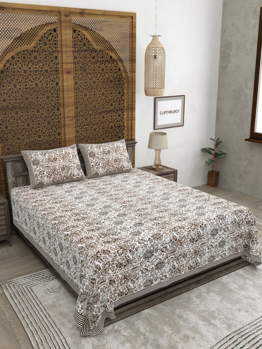 CLOTHOLOGY Brown & White Floral Printed Pure cotton 180 TC King Bedsheet Set 2.75 x 2.25 m
CLOTHOLOGY Brown & White Floral Printed Pure cotton 180 TC King Bedsheet Set 2.75 x 2.25 m