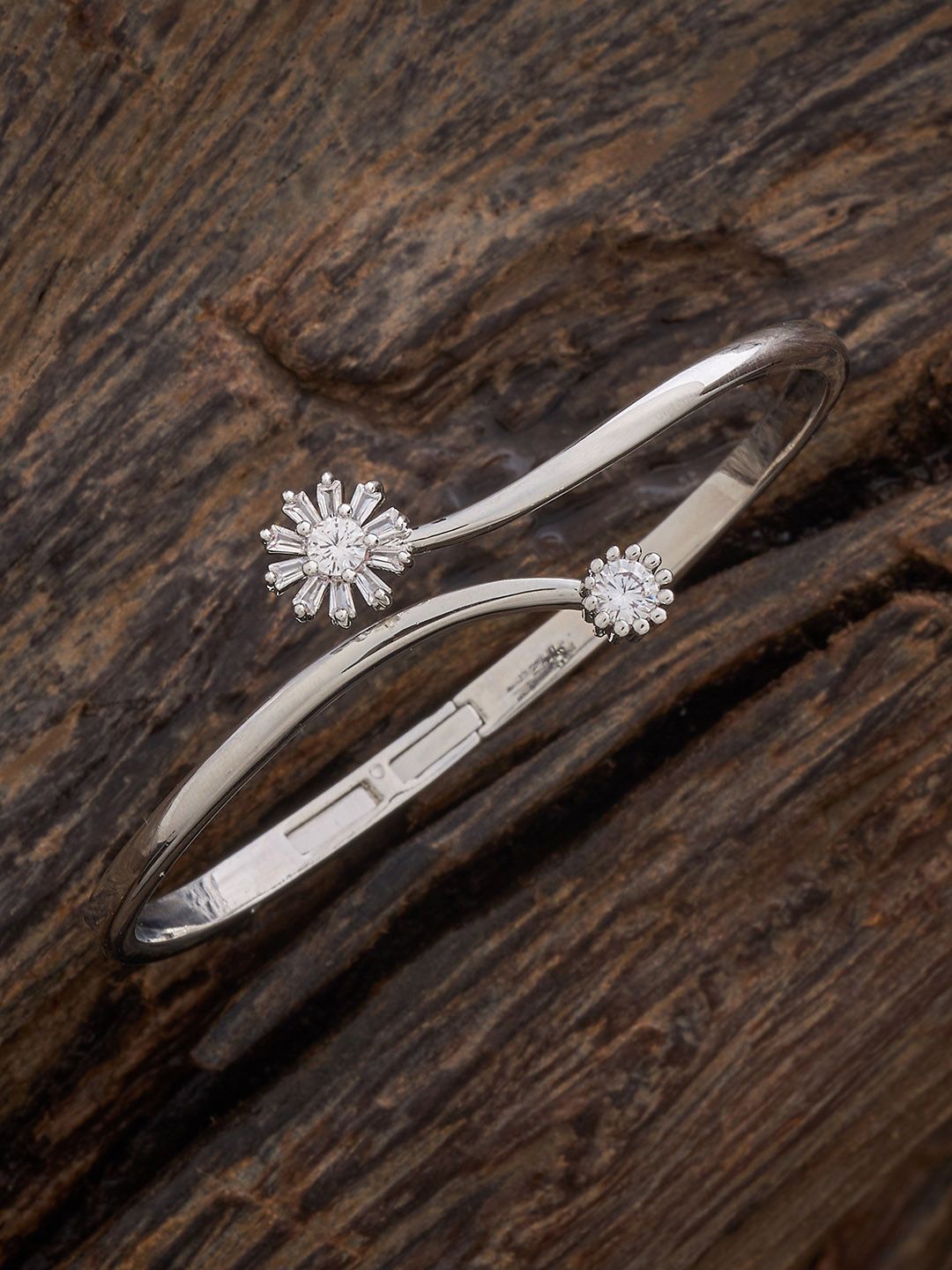 Kushal's Fashion Jewellery Rhodium-Plated Cubic Zirconia Studded Floral Cuff Bracelet, Silver
Kushal's Fashion Jewellery Rhodium-Plated Cubic Zirconia Studded Floral Cuff Bracelet, Silver