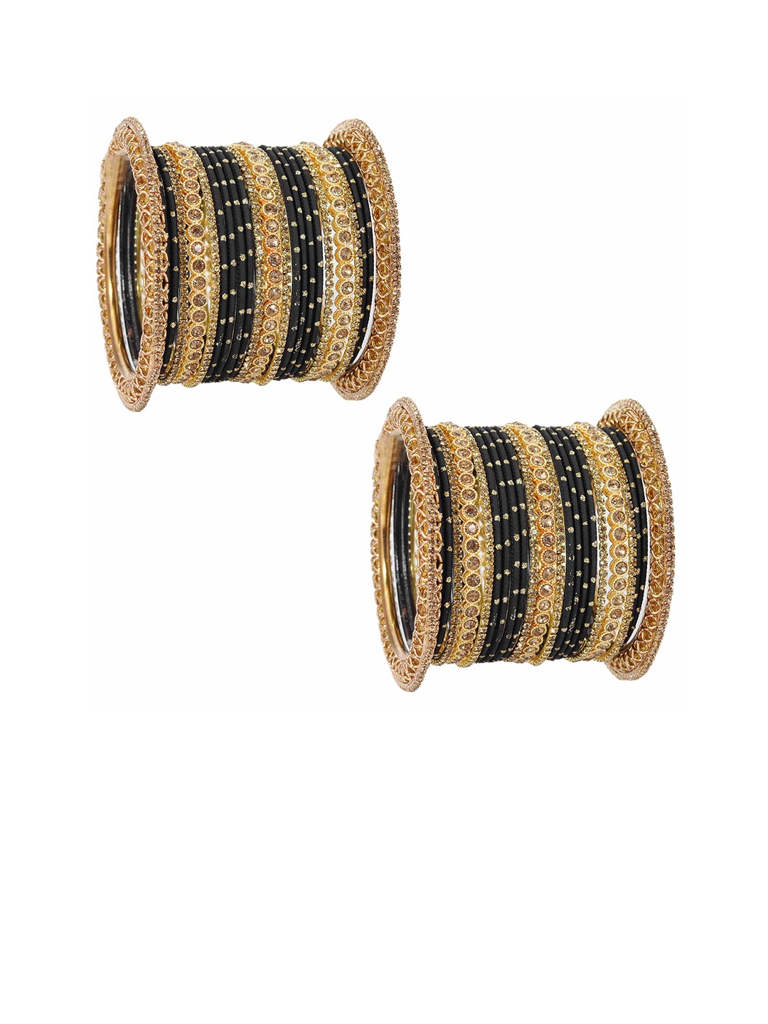 Set of 46 Non-Precious Metal Base and studded with Zircon Gemstone or Zari Dotted Bangles, Black
Set of 46 Non-Precious Metal Base and studded with Zircon Gemstone or Zari Dotted Bangles, Black