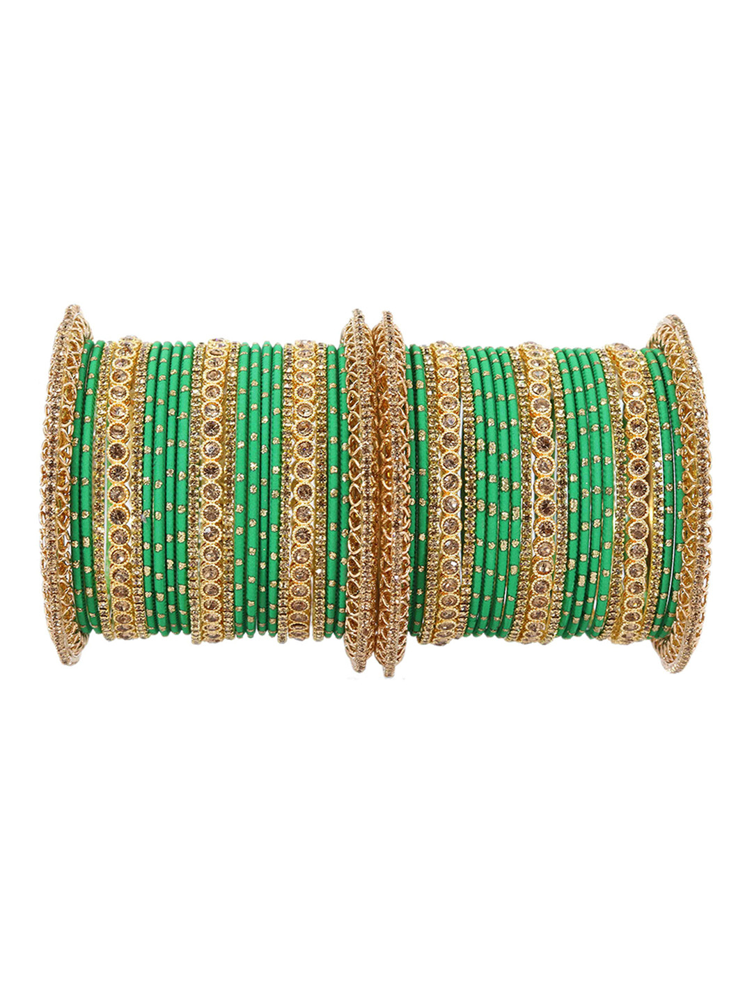 ZULKA Pack Of 46 Zircon Gemstone Studded Zari Dotted Bangles, Gold 
ZULKA Pack Of 46 Zircon Gemstone Studded Zari Dotted Bangles, Gold