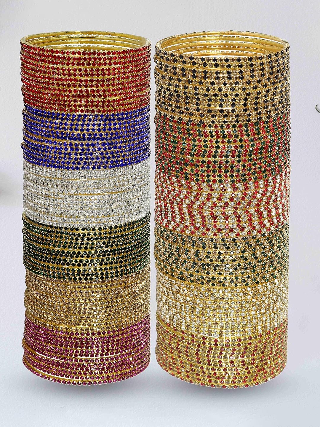 Set of 38 Non-Precious Metal with Base Metal Zari Dotted and Rainbow Zircon Gemstone bangles, Black
Set of 38 Non-Precious Metal with Base Metal Zari Dotted and Rainbow Zircon Gemstone bangles, Black