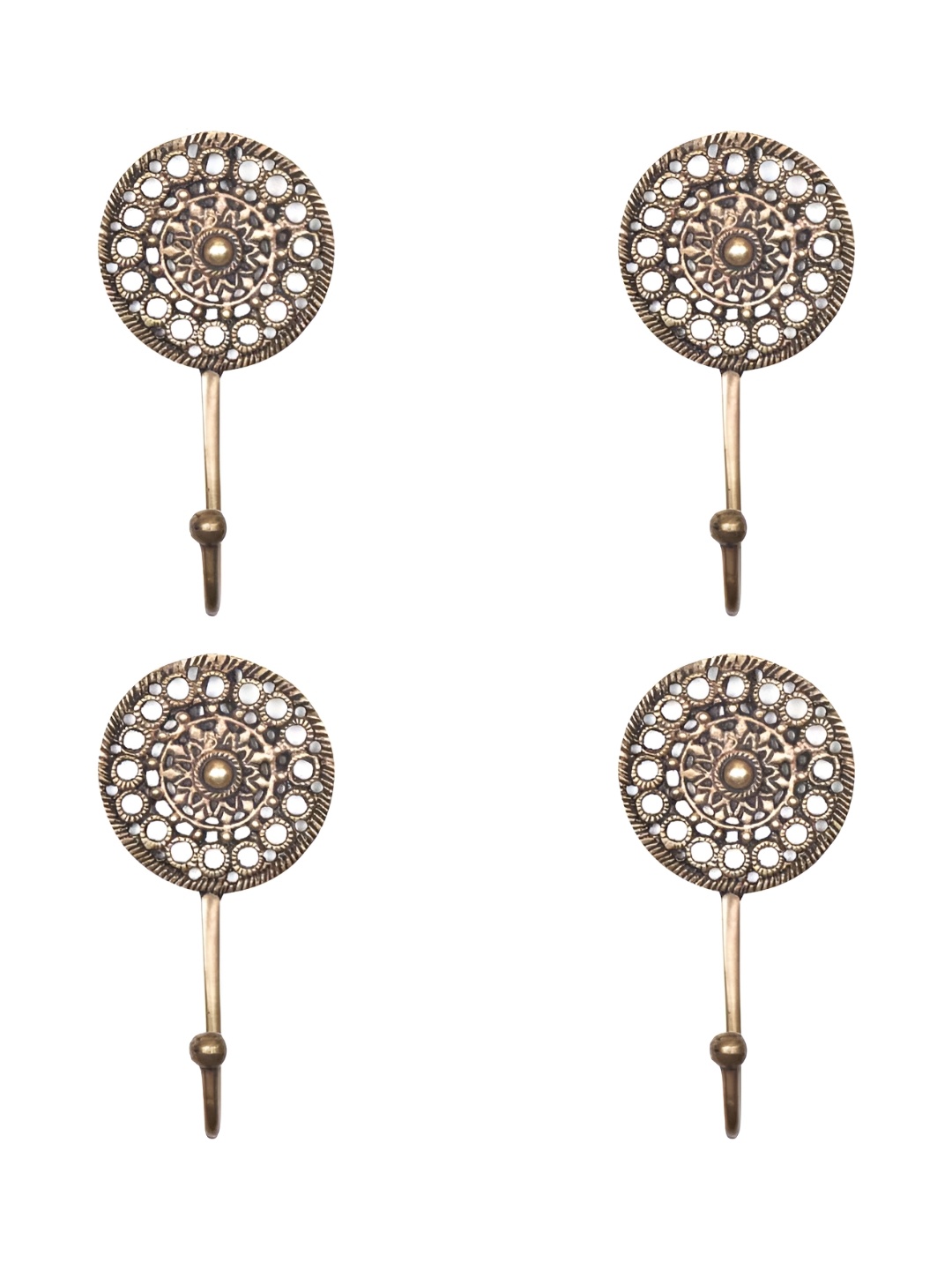 IndianShelf Goldtoned and White 4 Pieces Floral Textured Brass Round Wall Hooks, Gold
IndianShelf Goldtoned and White 4 Pieces Floral Textured Brass Round Wall Hooks, Gold