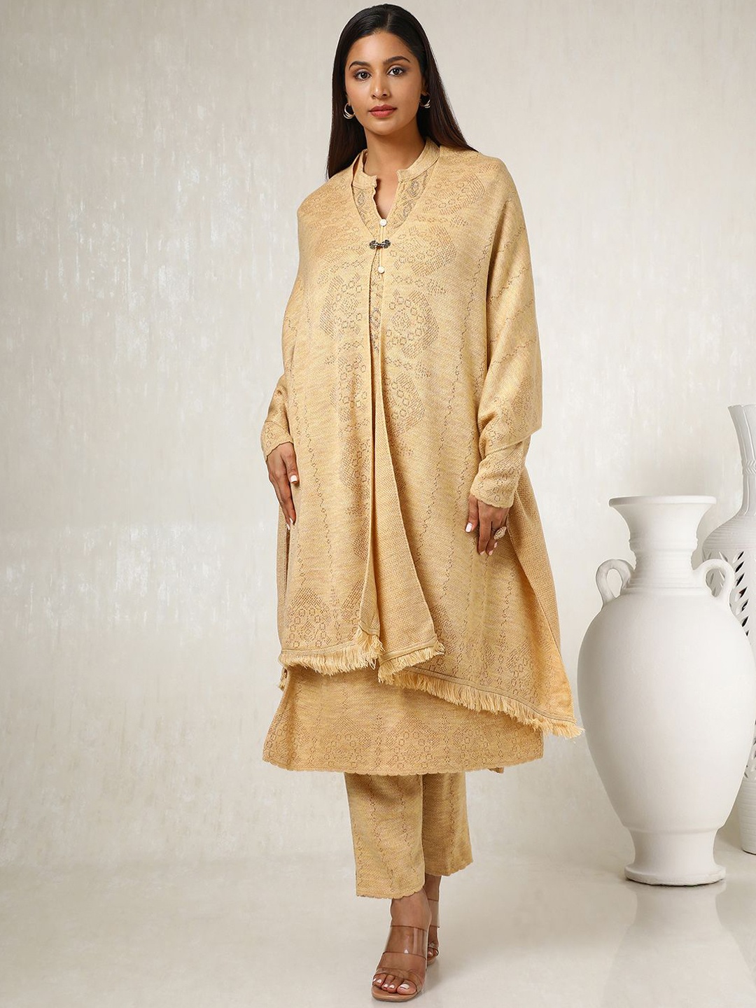 Soch Self-Design Ethnic Motifs Mandarin Collar Straight Kurta with Trousers & With Dupatta, Beige
Soch Self-Design Ethnic Motifs Mandarin Collar Straight Kurta with Trousers & With Dupatta, Beige