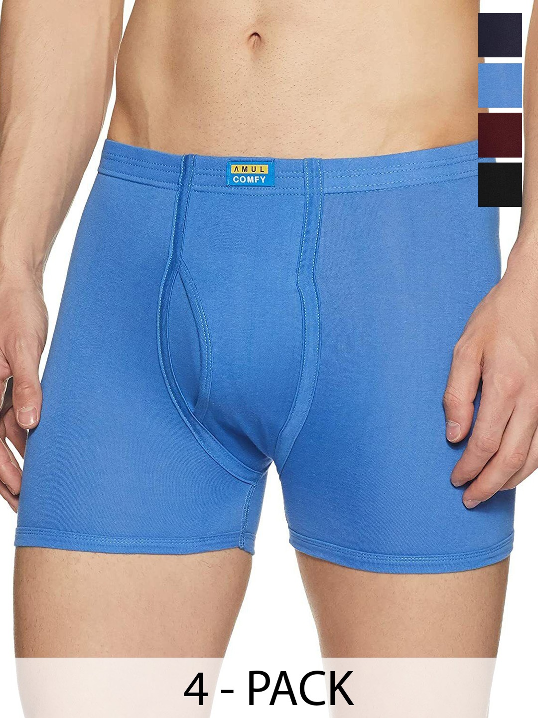 AMUL COMFY Men Pack Of 4 Assorted Pure Cotton Trunks - Comfy-Plain-Trunk-IE-4-105, Blue
AMUL COMFY Men Pack Of 4 Assorted Pure Cotton Trunks - Comfy-Plain-Trunk-IE-4-105, Blue