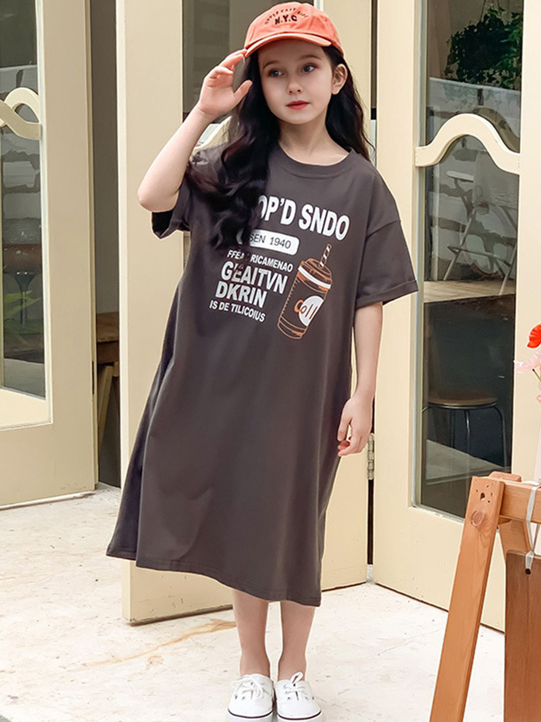 INCLUD Girls Typography Printed T-shirt Midi Dress, Brown
INCLUD Girls Typography Printed T-shirt Midi Dress, Brown