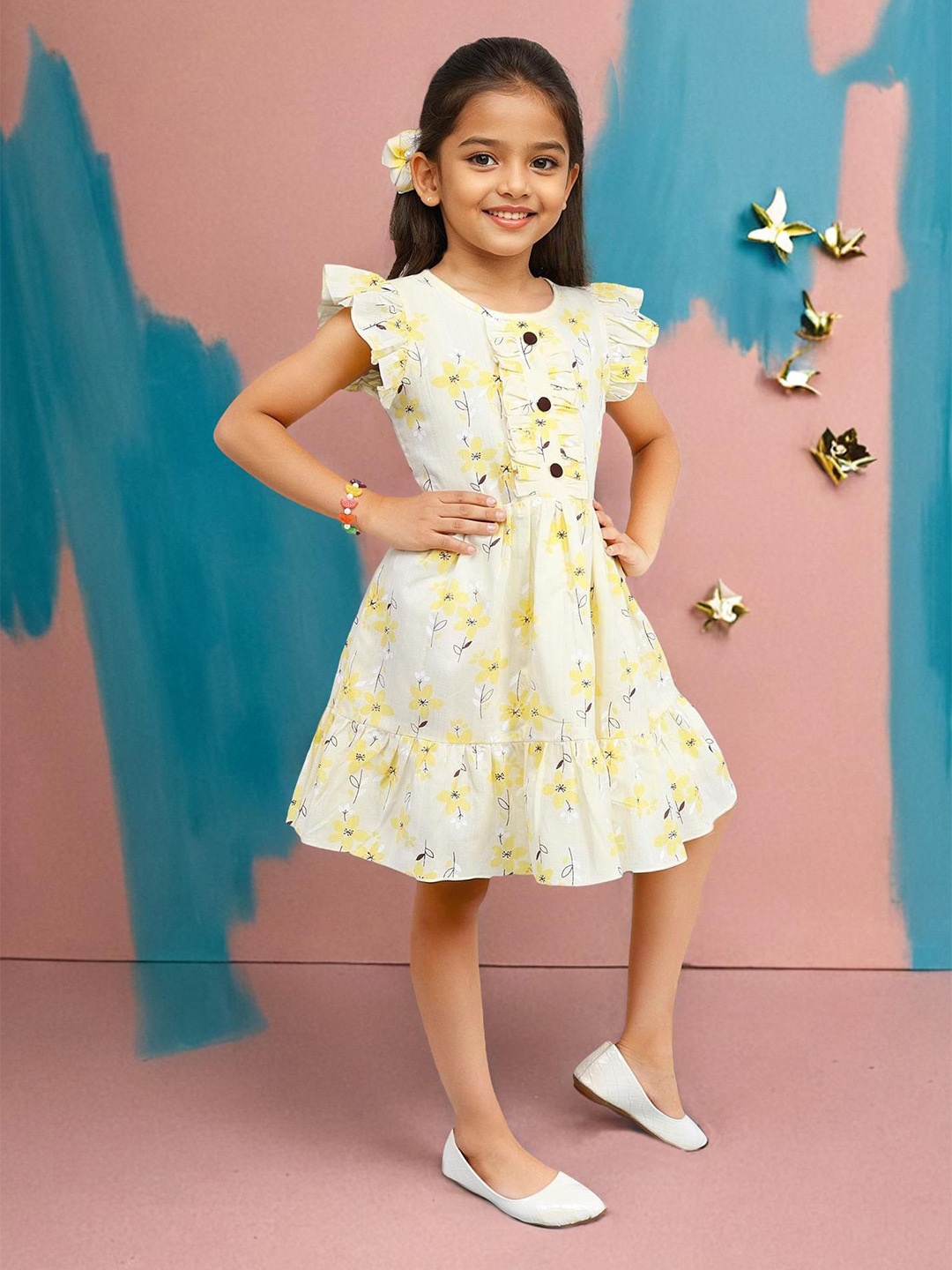 PINK MERMAID Girls Floral Printed Flutter Sleeve Cotton Fit and Flare Dress, Yellow
PINK MERMAID Girls Floral Printed Flutter Sleeve Cotton Fit and Flare Dress, Yellow