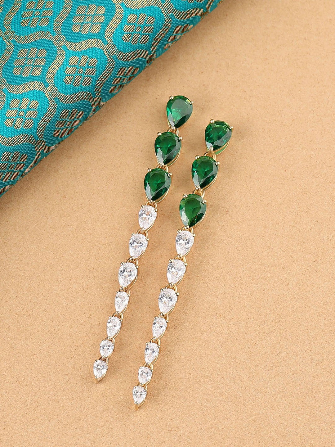 Ornate Jewels 925 Sterling Silver Gold-Plated American Diamond-Stone Studded Drop Earrings, Green
Ornate Jewels 925 Sterling Silver Gold-Plated American Diamond-Stone Studded Drop Earrings, Green