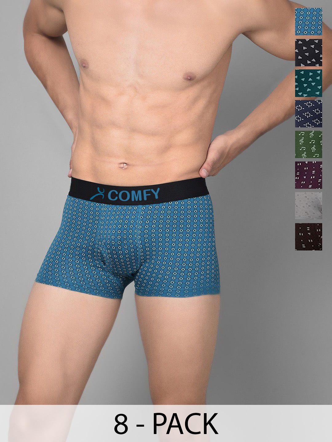 AMUL COMFY Men Pack Of 8 Assorted Printed Cotton Short Trunks Comfy-Printed-Trunk-OE-8-90, Blue
AMUL COMFY Men Pack Of 8 Assorted Printed Cotton Short Trunks Comfy-Printed-Trunk-OE-8-90, Blue