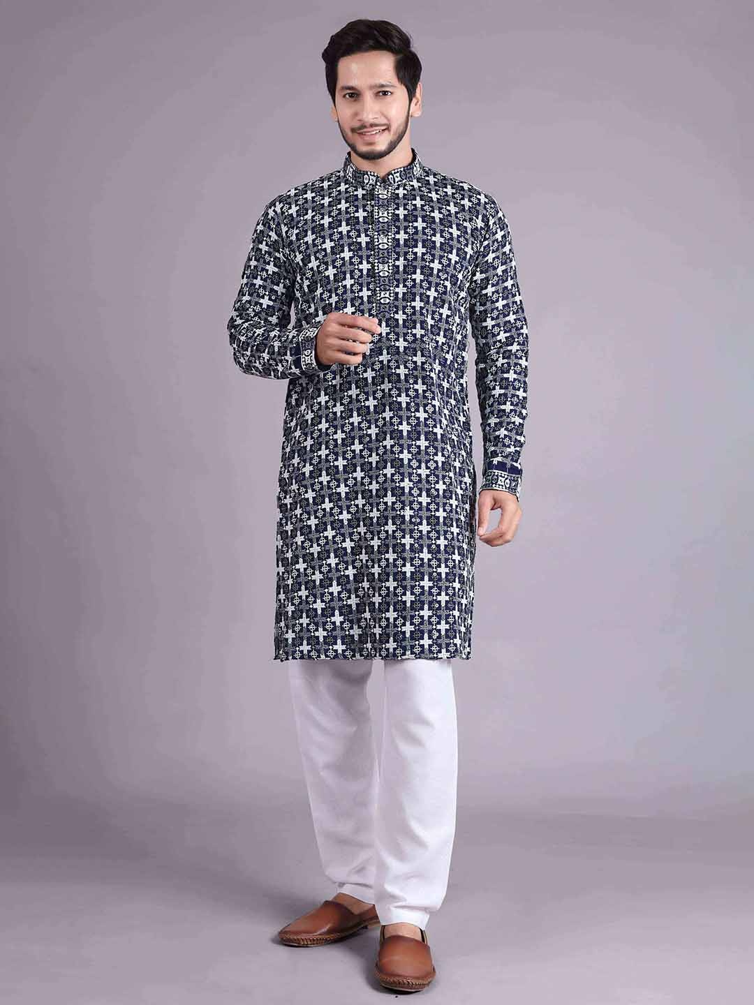 ALMORA Ethnic Motifs Embroidered Mandarin Collar Pure Cotton Straight Kurta With Pyjama, Navy blue
ALMORA Ethnic Motifs Embroidered Mandarin Collar Pure Cotton Straight Kurta With Pyjama, Navy blue
