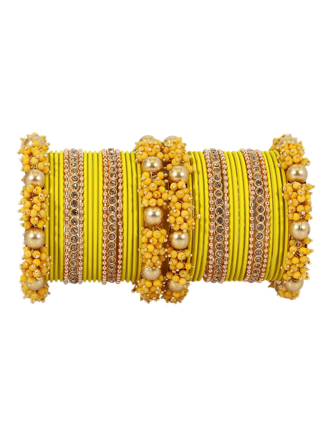 ZULKA Set of 34 Alloy with Base Metal and Studded with Zircon Gemstone Velvet Bangles, Yellow
ZULKA Set of 34 Alloy with Base Metal and Studded with Zircon Gemstone Velvet Bangles, Yellow