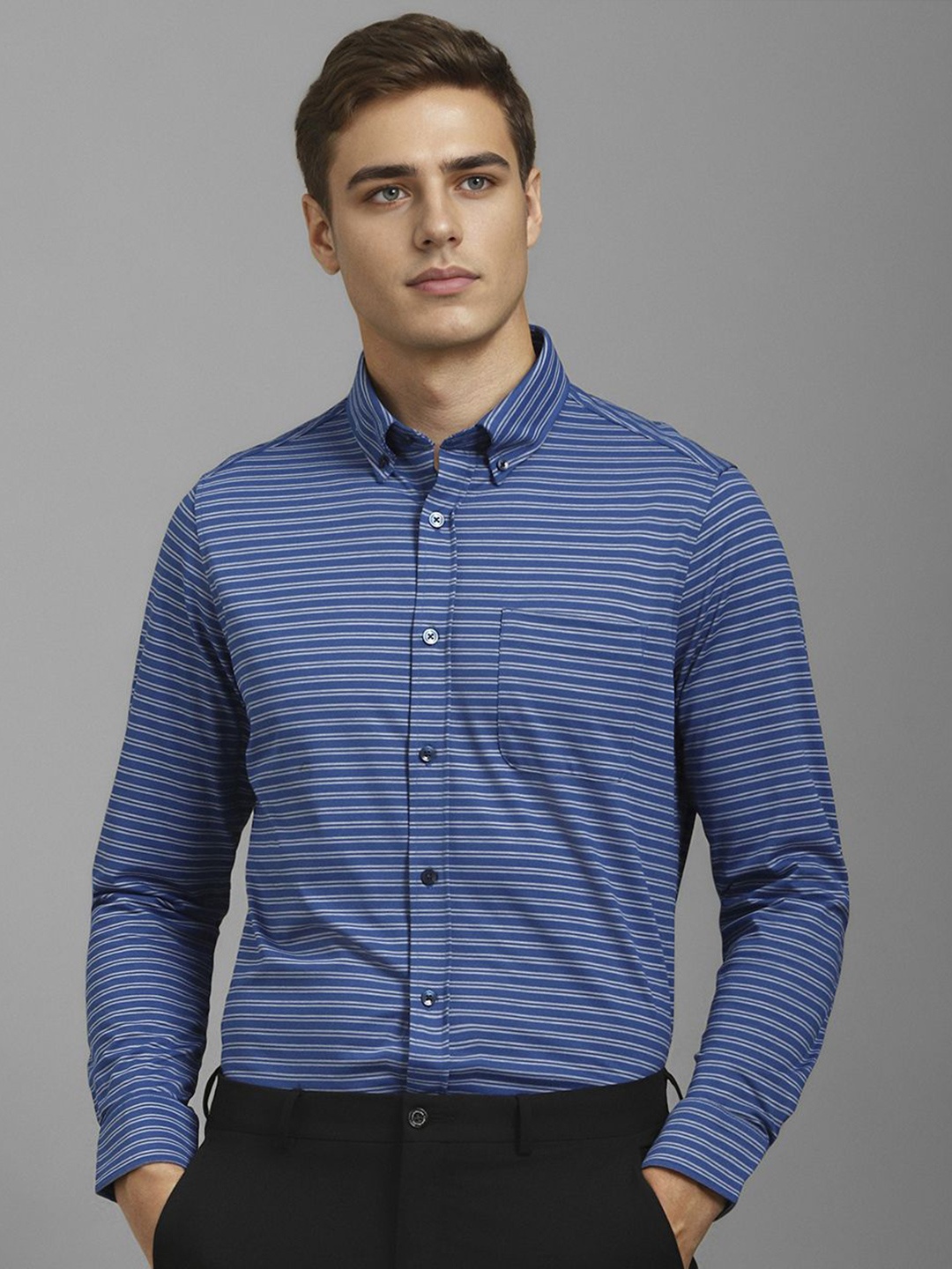 Louis Philippe Men Button-Down Collar Horizontal Striped Slim Fit Formal Shirt, Navy blue
Louis Philippe Men Button-Down Collar Horizontal Striped Slim Fit Formal Shirt, Navy blue