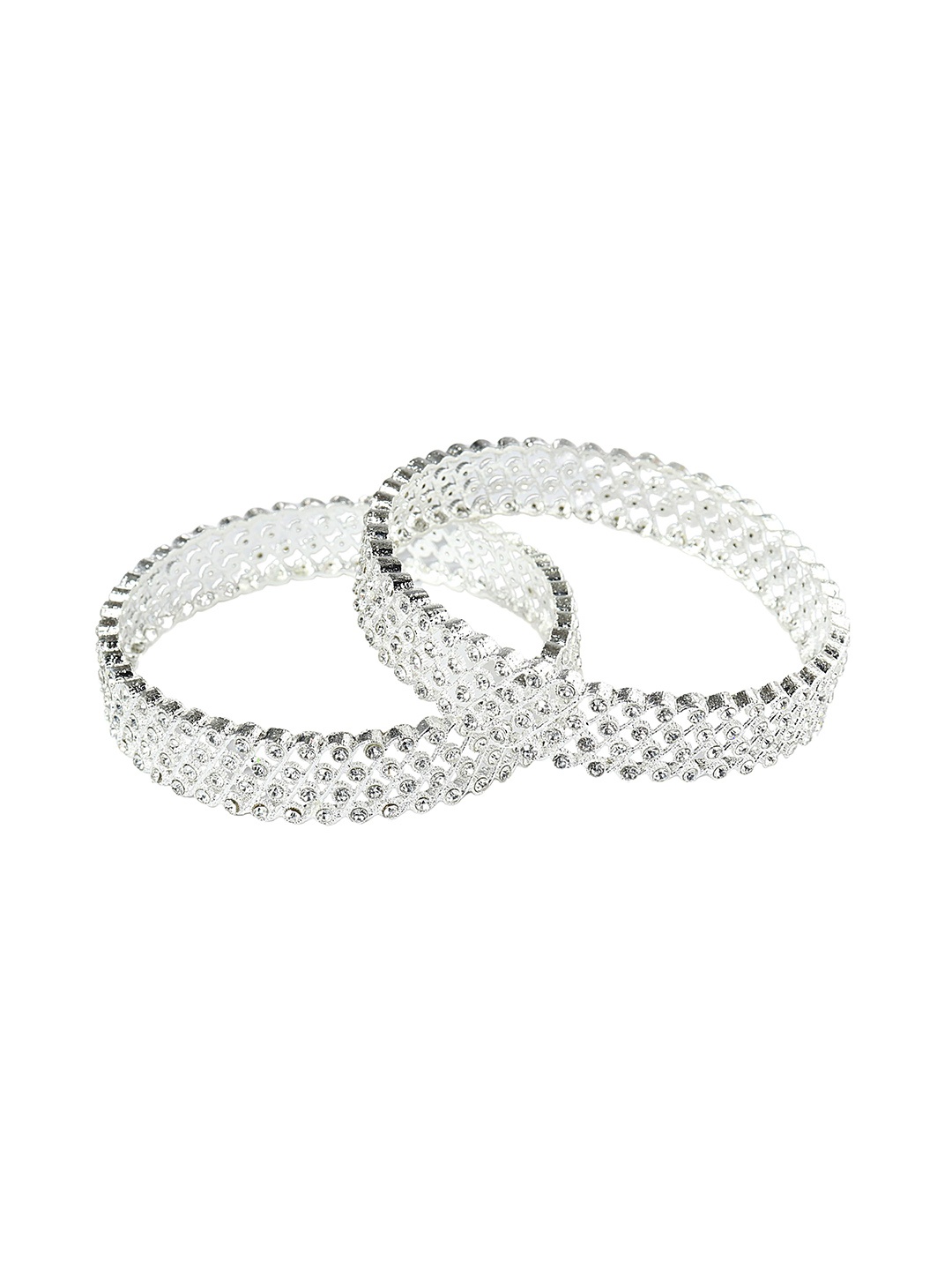ZULKA Set of 2 Stylish Metal Bangles Kada with Zircon Diamond Stone, Silver
ZULKA Set of 2 Stylish Metal Bangles Kada with Zircon Diamond Stone, Silver