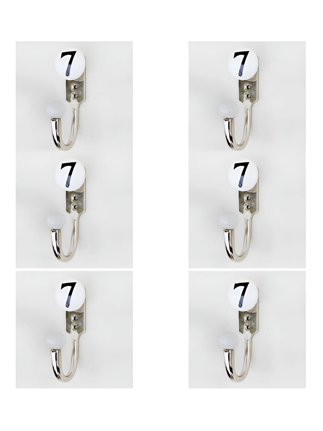 IndianShelf Silver Toned & White 6 Pieces Numerical Printed Ceramic & Zinc Wall Hooks
IndianShelf Silver Toned & White 6 Pieces Numerical Printed Ceramic & Zinc Wall Hooks