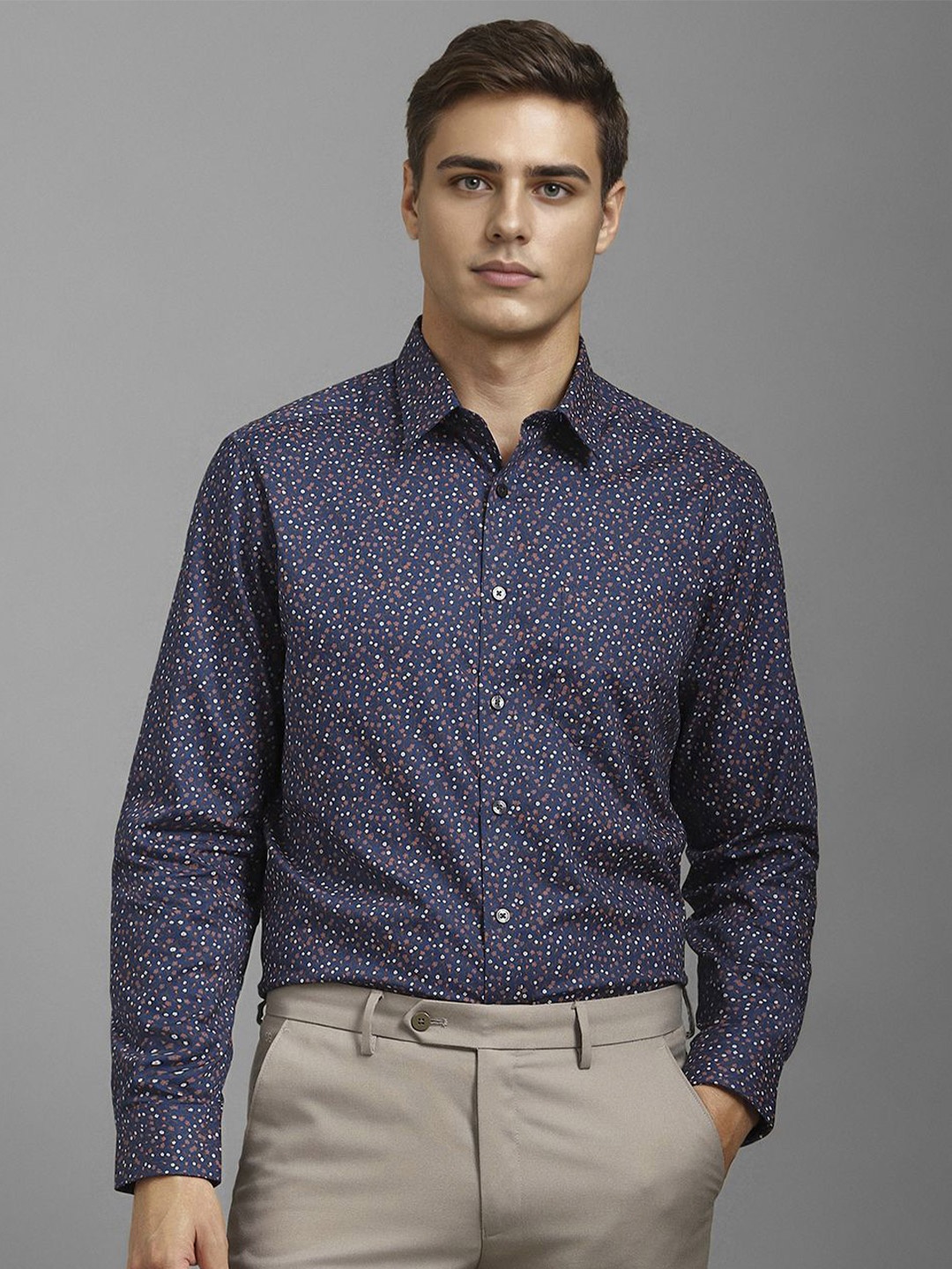Louis Philippe Men Classic Spread Collar Floral Printed Cotton Formal Shirt, Navy blue
Louis Philippe Men Classic Spread Collar Floral Printed Cotton Formal Shirt, Navy blue