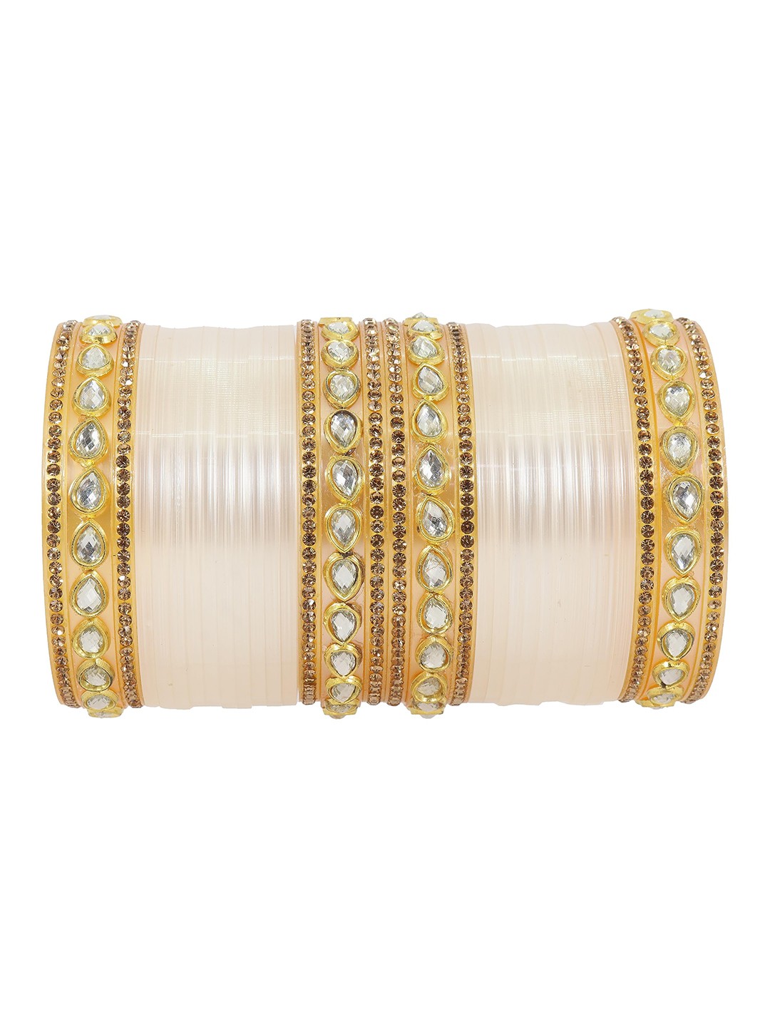 ZULKA Set of 82 Zircon Gemstone with Pearls Studded Kaleere Metal Latkan Bangles, White
ZULKA Set of 82 Zircon Gemstone with Pearls Studded Kaleere Metal Latkan Bangles, White