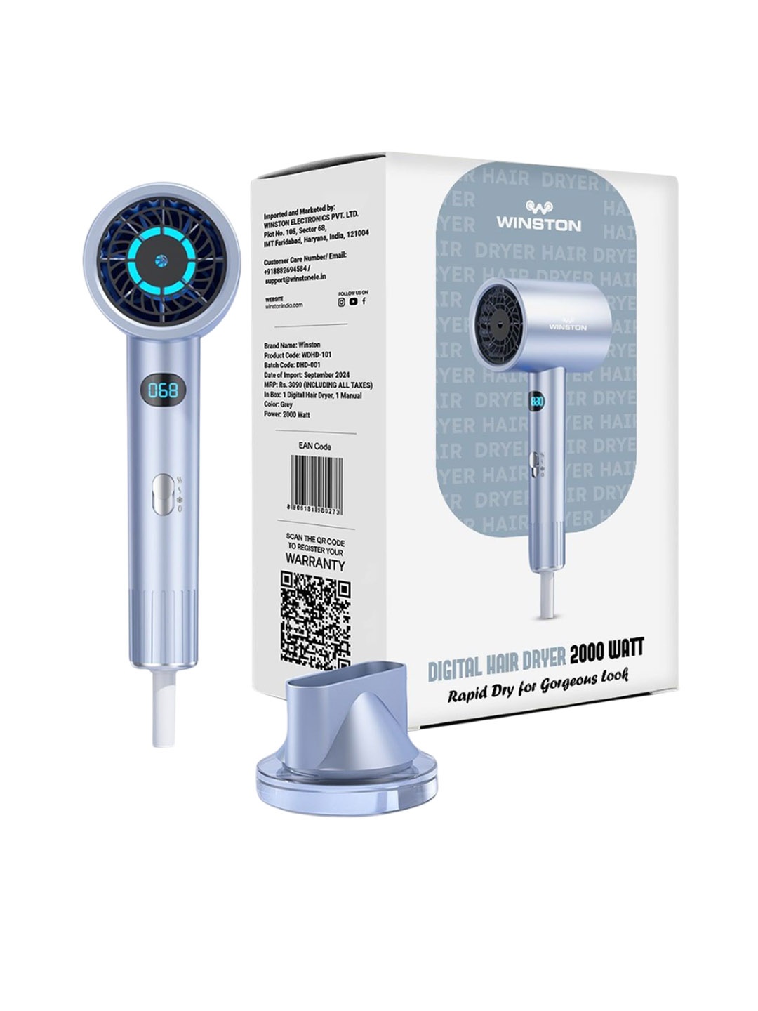 WINSTON WHD-104 Digital Smart Ionic 2000 W Fast Drying Hair Dryer with LED Display - Blue
WINSTON WHD-104 Digital Smart Ionic 2000 W Fast Drying Hair Dryer with LED Display - Blue