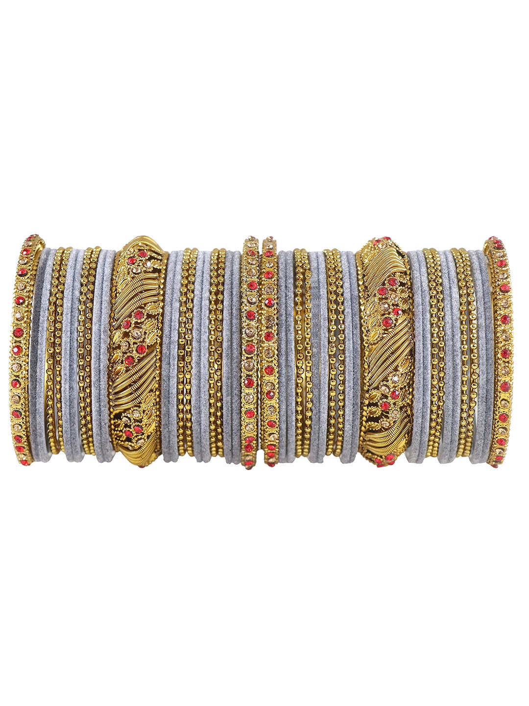 ZULKA Set of 46 Metal with Base Metal Zircon Gemstone and Beads Studded Bangles, Grey
ZULKA Set of 46 Metal with Base Metal Zircon Gemstone and Beads Studded Bangles, Grey