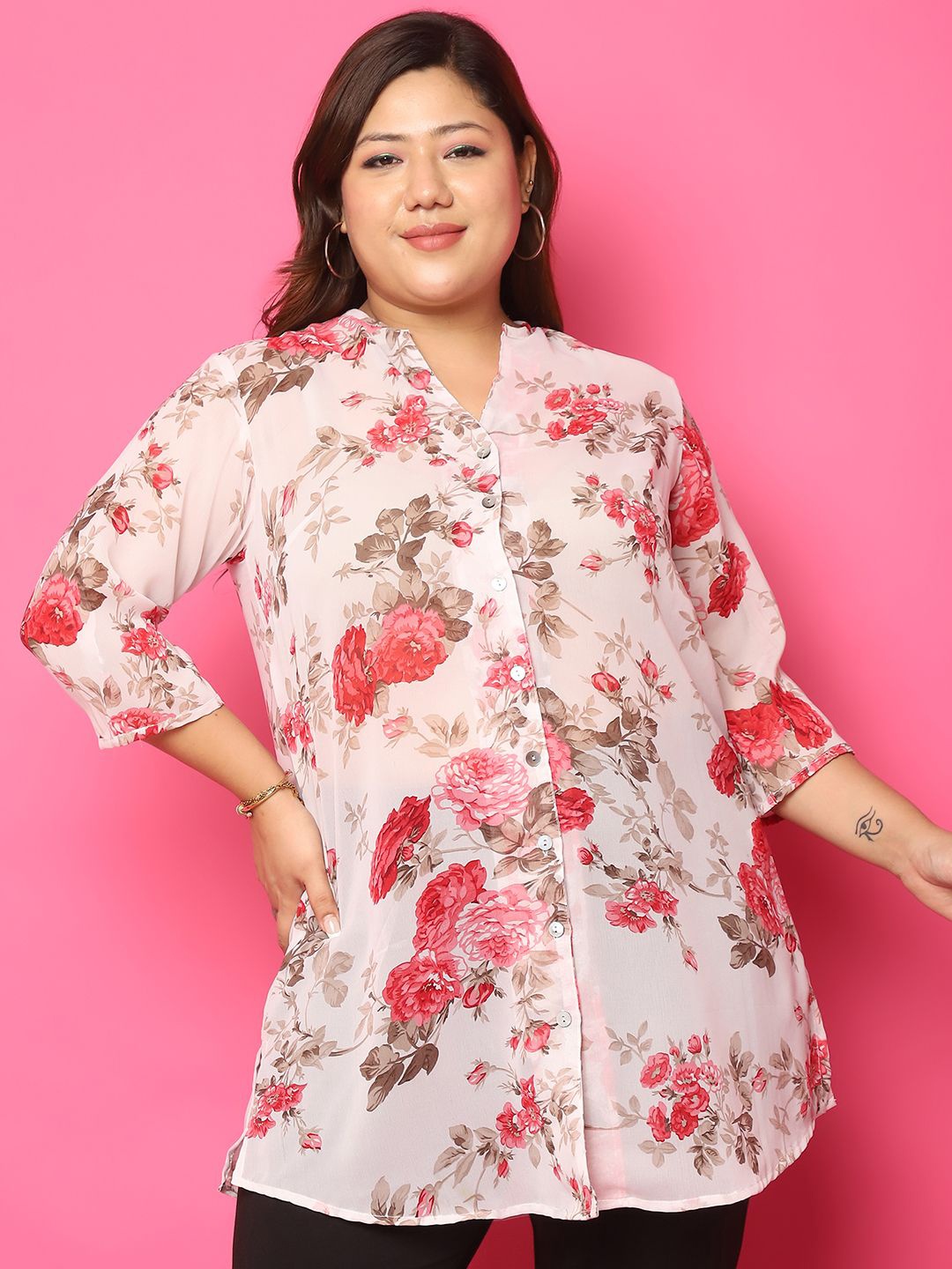 theRebelinme Women Plus Size Relaxed Collarless Floral Printed Oversized Casual Shirt, Beige
theRebelinme Women Plus Size Relaxed Collarless Floral Printed Oversized Casual Shirt, Beige