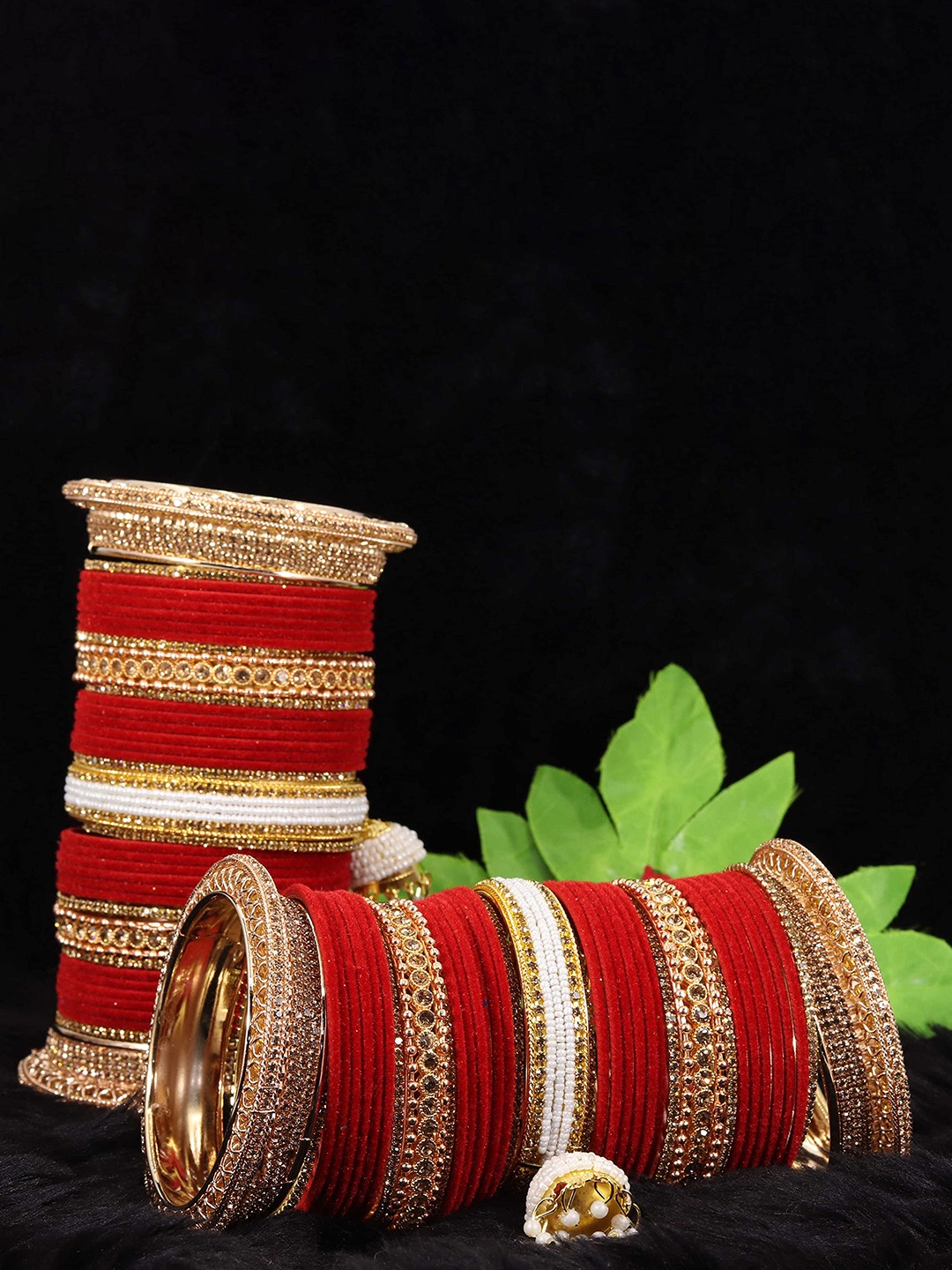 ZULKA Set of 42 Metal & Velvet Beaded Zircon Gemstone Studded Matte Finish Bangles, Maroon
ZULKA Set of 42 Metal & Velvet Beaded Zircon Gemstone Studded Matte Finish Bangles, Maroon