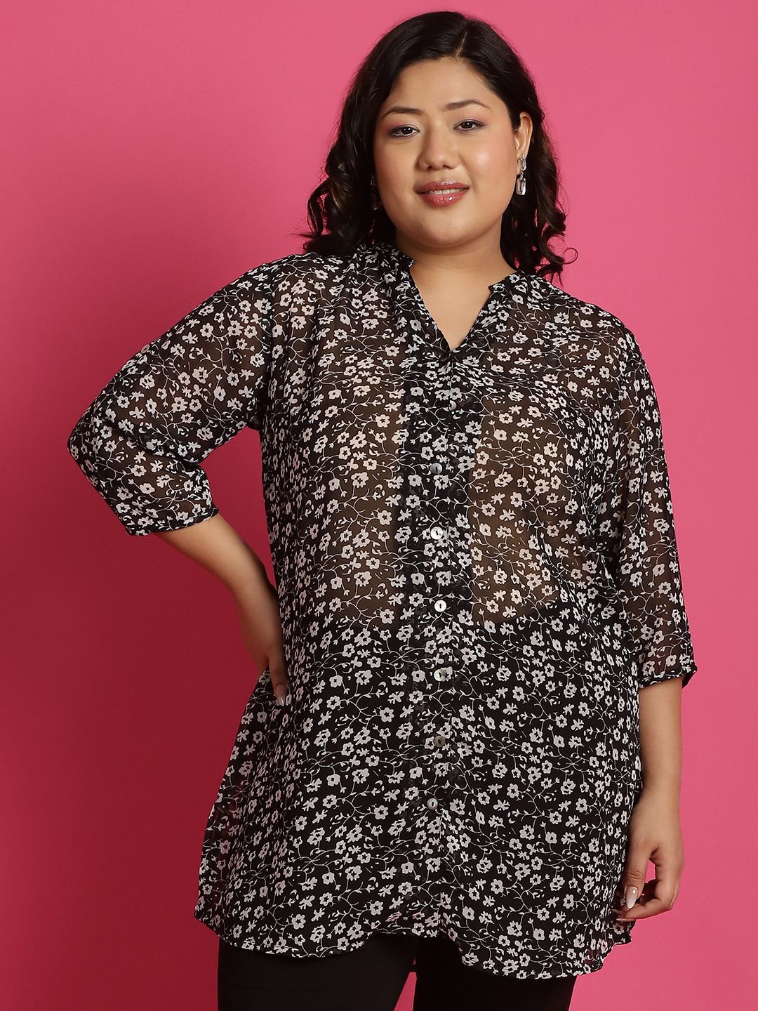 theRebelinme Women Plus Size Relaxed Collarless Floral Printed Oversized Casual Shirt, Black
theRebelinme Women Plus Size Relaxed Collarless Floral Printed Oversized Casual Shirt, Black