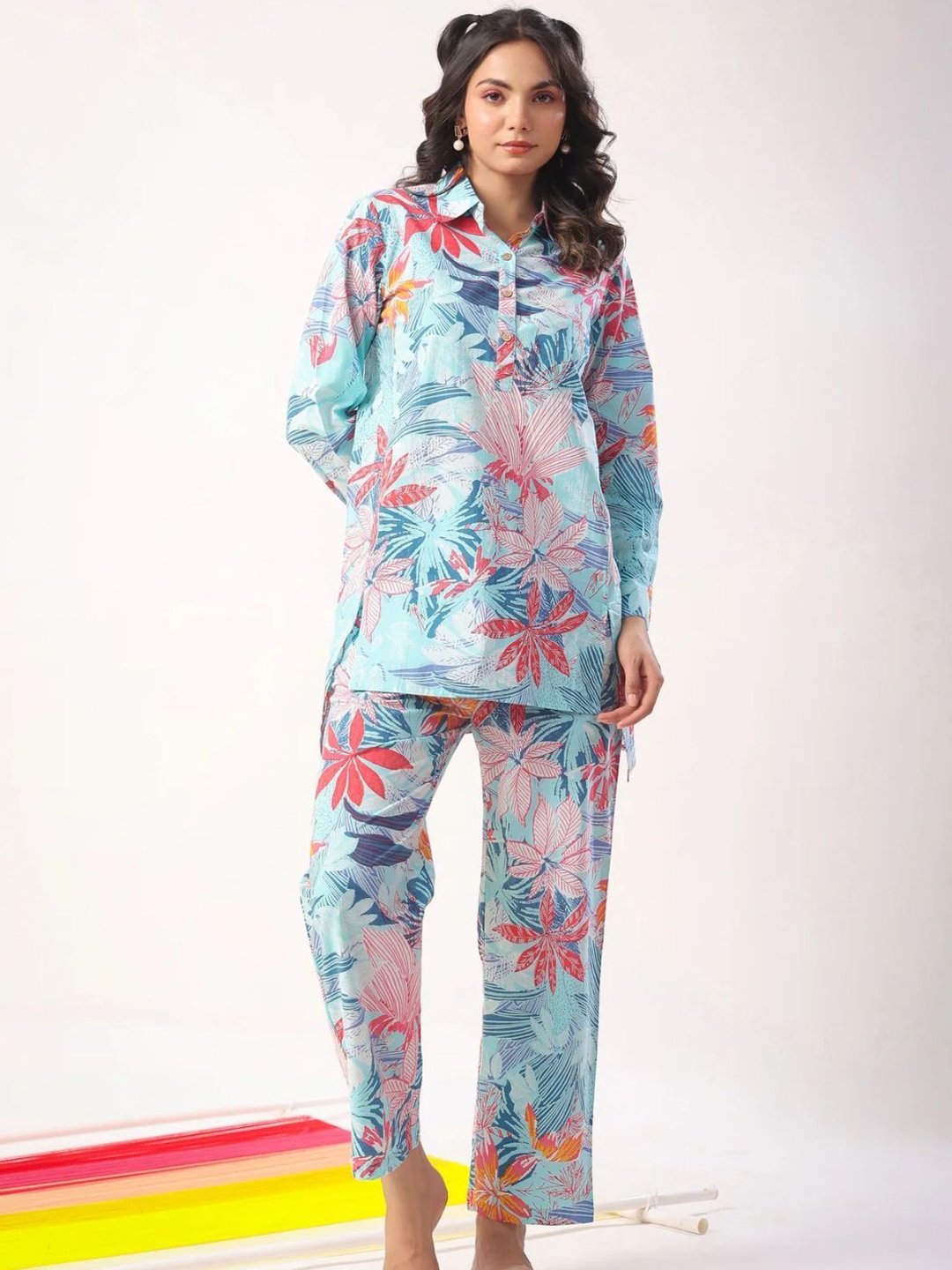 NIJANAND TEXTILE Floral Printed Shirt Collar Long Sleeves Pure Cotton Top With Trouser, Blue
NIJANAND TEXTILE Floral Printed Shirt Collar Long Sleeves Pure Cotton Top With Trouser, Blue