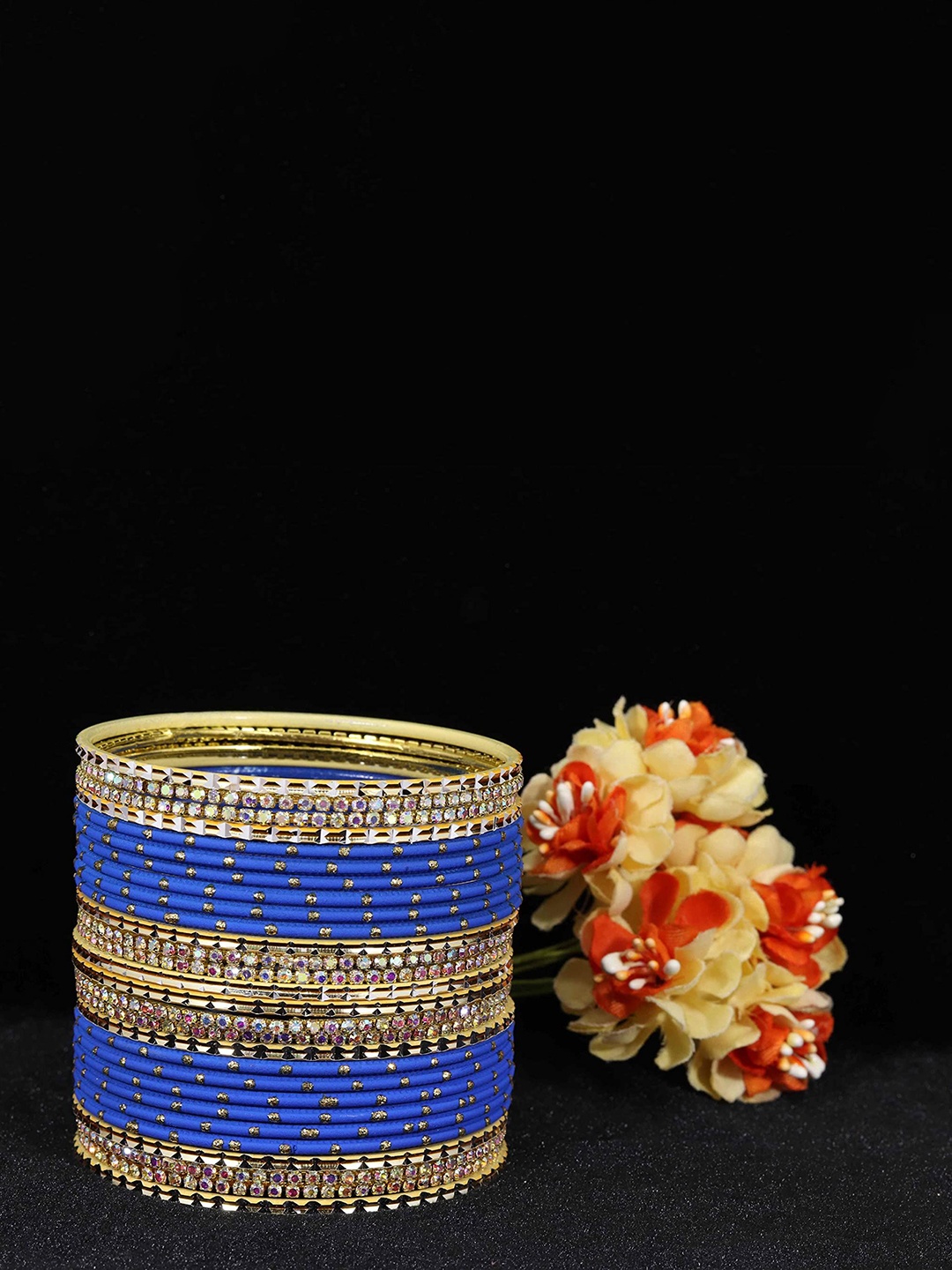 Set of 28 Non-Precious Metal with Base Metal Studded with Rainbow Zircon Gemstone Bangles, Blue
Set of 28 Non-Precious Metal with Base Metal Studded with Rainbow Zircon Gemstone Bangles, Blue