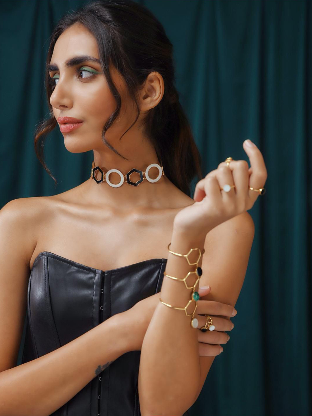 Varnika Arora Gold-Plated Choker Necklace, Black 
Varnika Arora Gold-Plated Choker Necklace, Black
