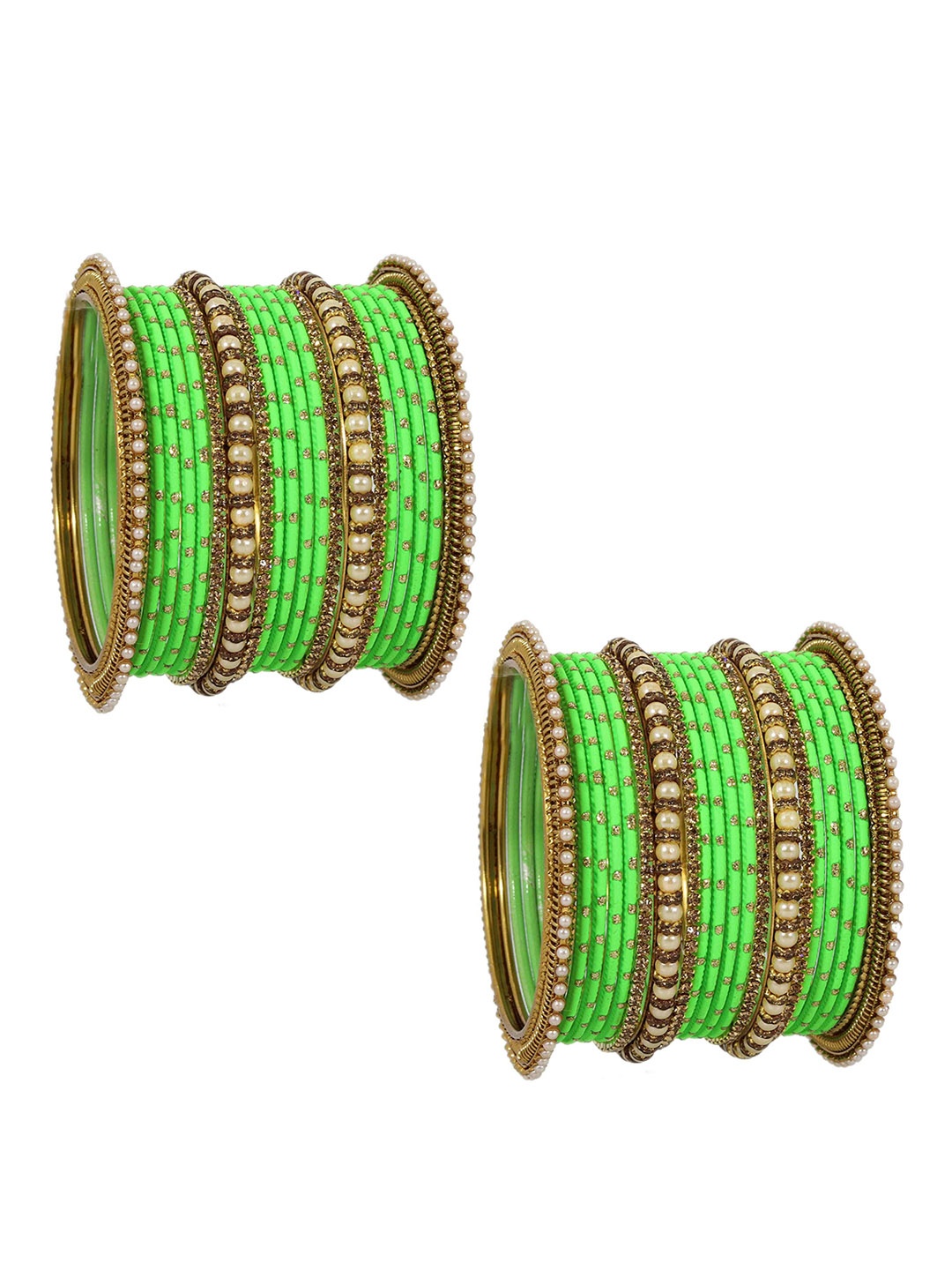 Set of 60 Alloy Base and Studded with Zircon Gemstone or Rosegold Ball chain Bangles, Green
Set of 60 Alloy Base and Studded with Zircon Gemstone or Rosegold Ball chain Bangles, Green