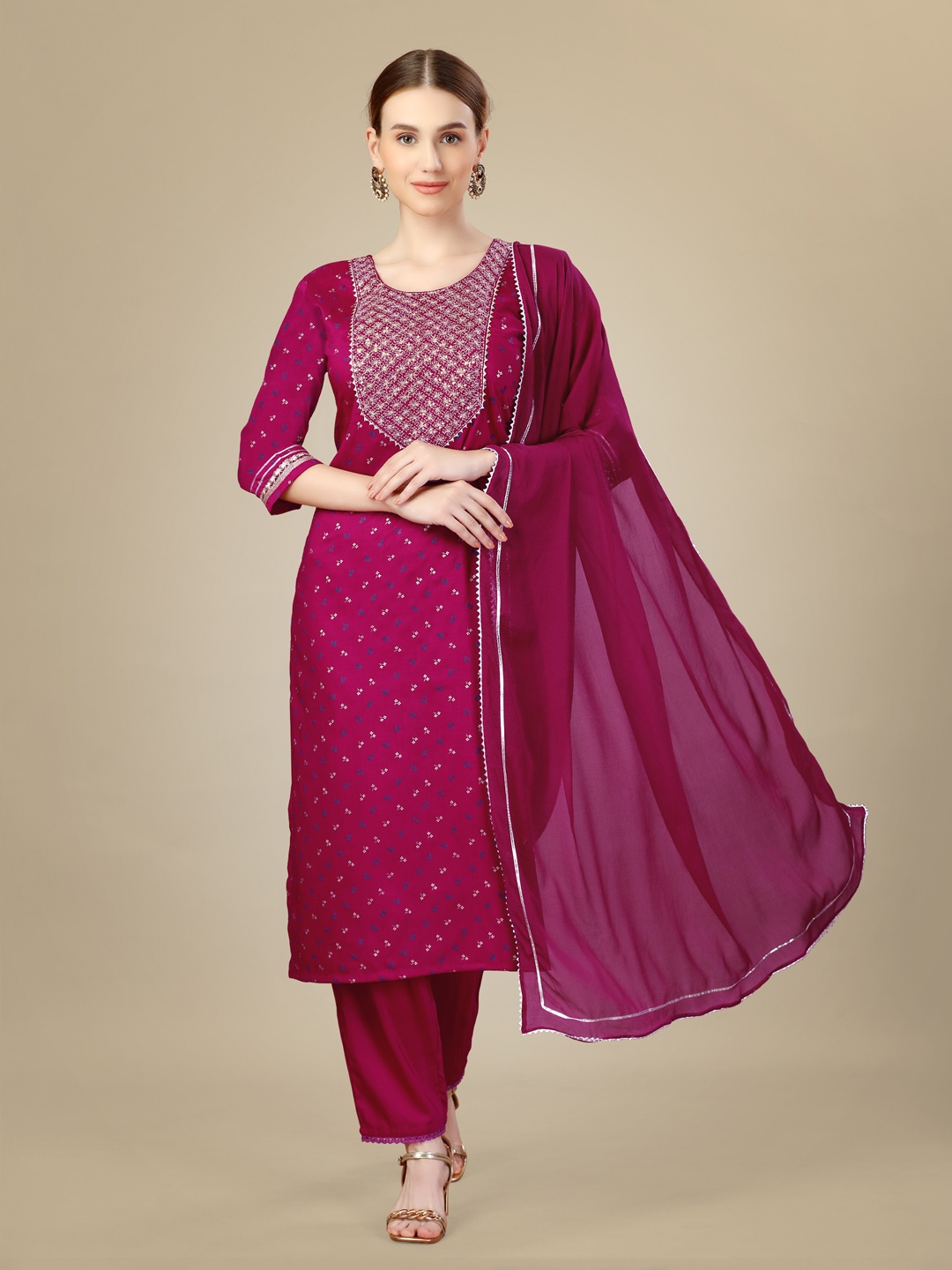 BERISTON Women Ethnic Motifs Printed Sequinned Kurta with Trousers & With Dupatta, Pink
BERISTON Women Ethnic Motifs Printed Sequinned Kurta with Trousers & With Dupatta, Pink