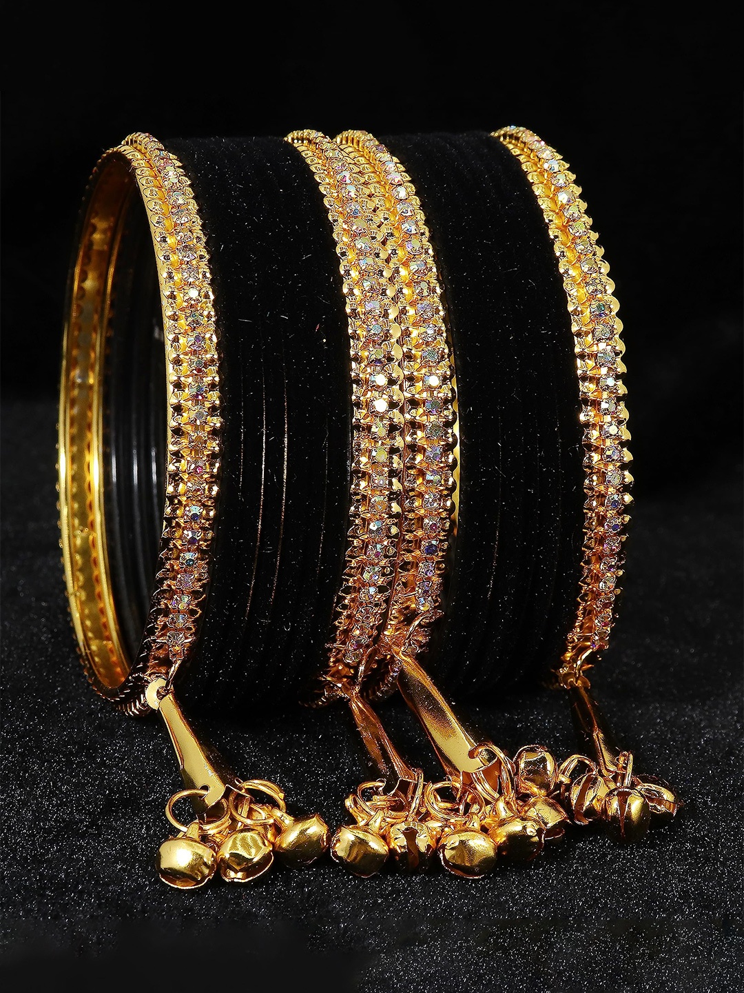 ZULKA Set of 16 Metal with Zircon Gemstone and Velvet Studded Latkan Bangles, Peach
ZULKA Set of 16 Metal with Zircon Gemstone and Velvet Studded Latkan Bangles, Peach