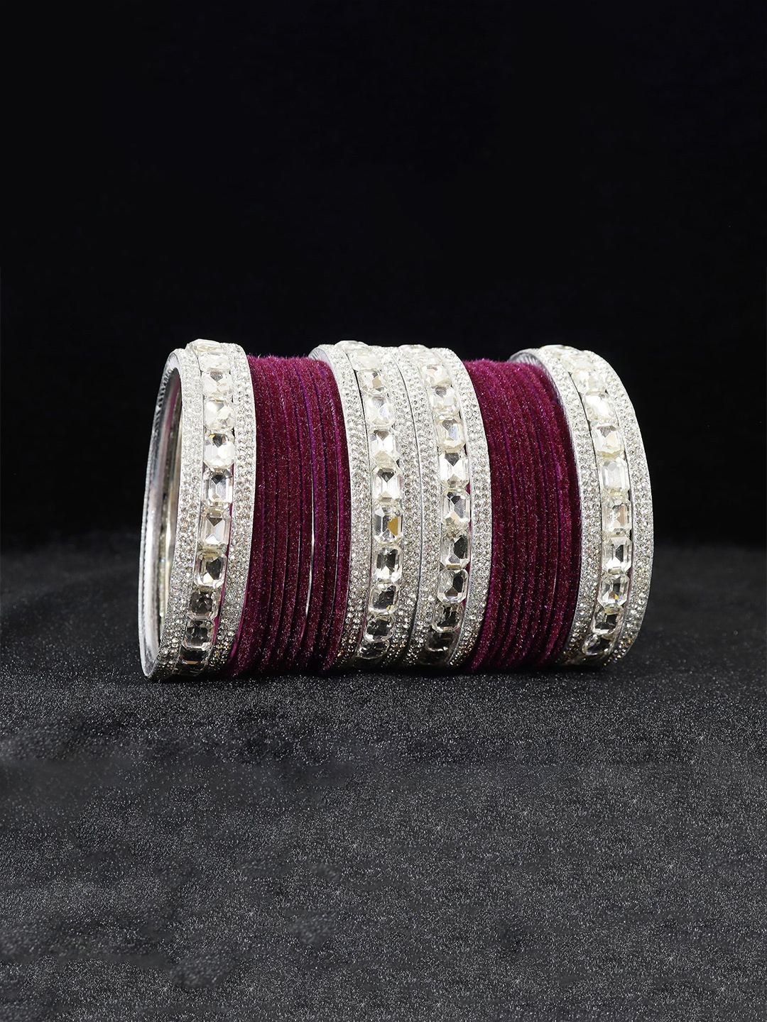 ZULKA Set Of 28 Metal Bangles Studded with Zircon Gemstone and Velvet Bangles, Burgundy
ZULKA Set Of 28 Metal Bangles Studded with Zircon Gemstone and Velvet Bangles, Burgundy