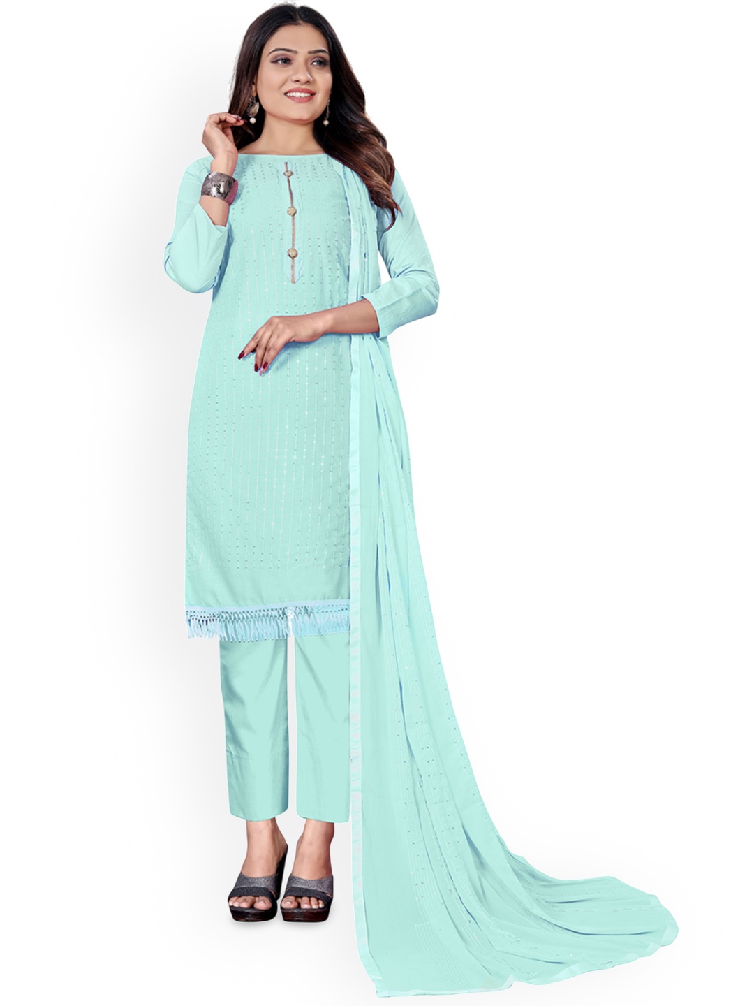 Maroosh Striped Embellished Sequinned Cotton Unstitched Dress Material, Turquoise blue
Maroosh Striped Embellished Sequinned Cotton Unstitched Dress Material, Turquoise blue