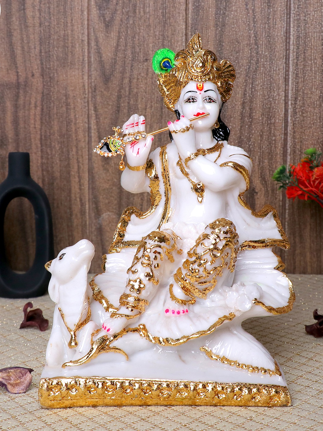 GW CREATIONS White & Gold-Toned Radha krishna with cow Murti Religious Idol Showpiece
GW CREATIONS White & Gold-Toned Radha krishna with cow Murti Religious Idol Showpiece