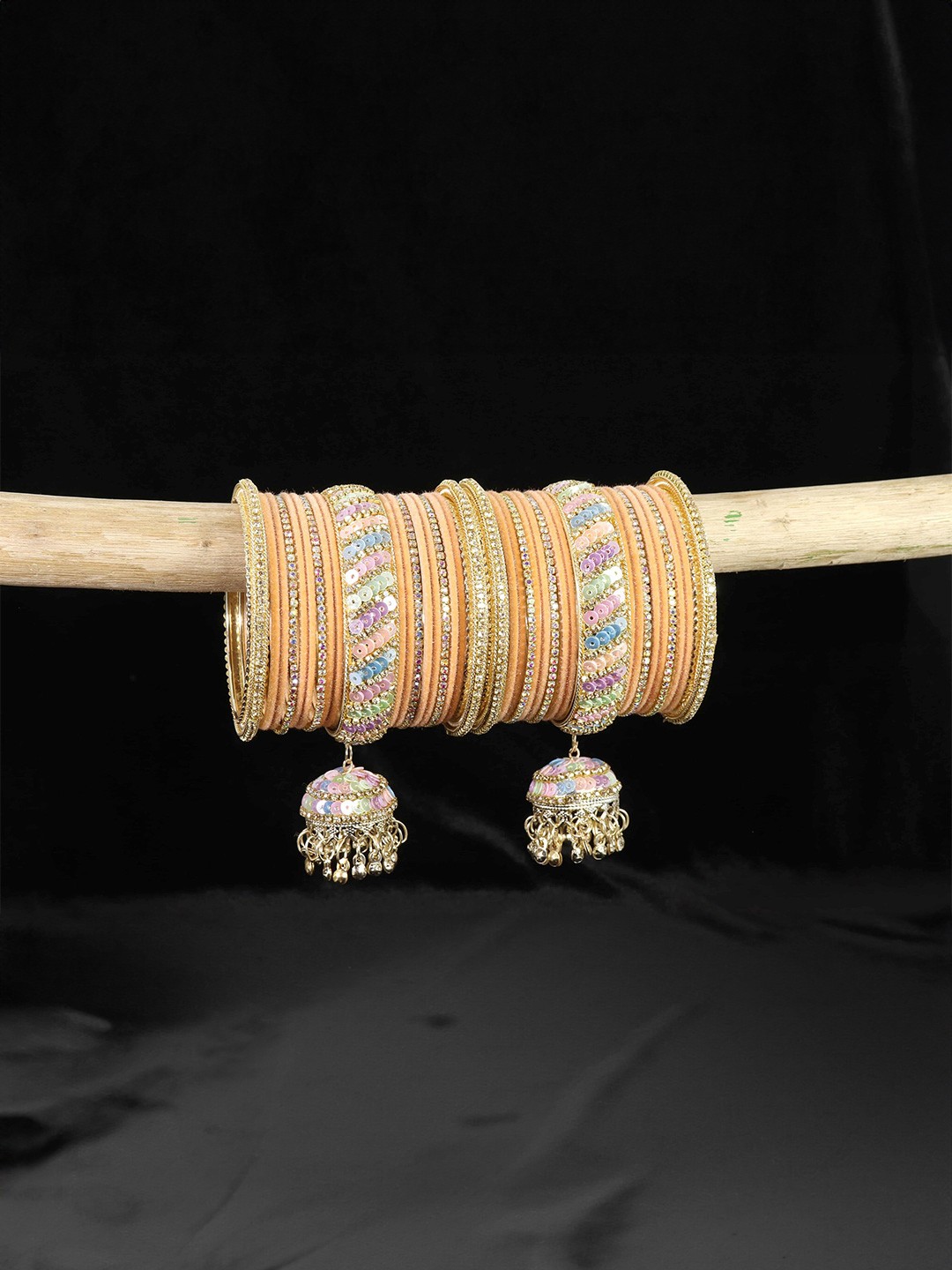 ZULKA Set of 38 Silver-Plated Artificial Stones and Beads Studded Latkan Bangles, Peach
ZULKA Set of 38 Silver-Plated Artificial Stones and Beads Studded Latkan Bangles, Peach