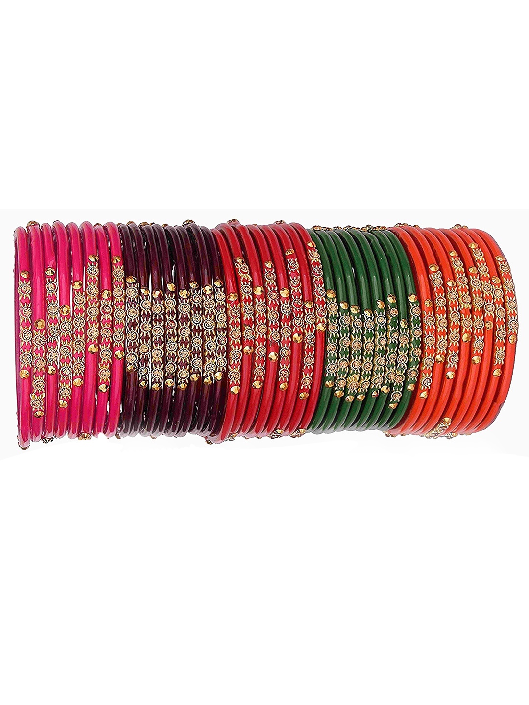 ZULKA Set of 4 Glass with Zircon Gemstone and Beads Studded Glossy Finished Kada For Women, Multi
ZULKA Set of 4 Glass with Zircon Gemstone and Beads Studded Glossy Finished Kada For Women, Multi