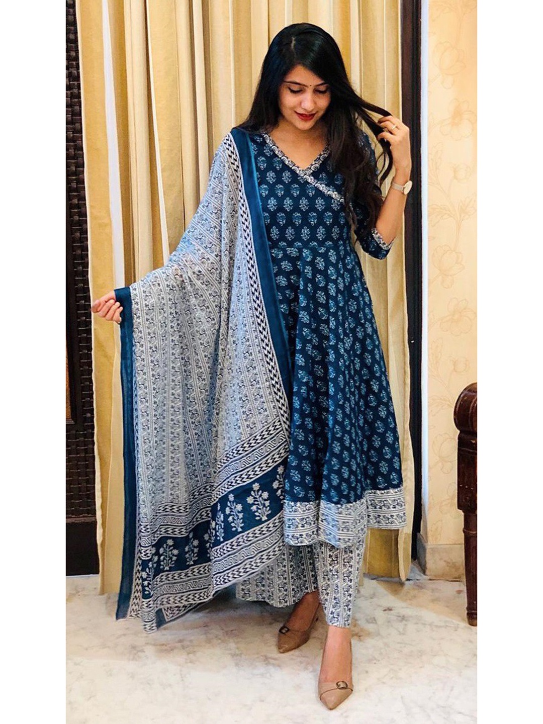 Sidhidata Round Neck Floral Printed Angrakha Anarkali Kurta with Trouser & Dupatta, Blue
Sidhidata Round Neck Floral Printed Angrakha Anarkali Kurta with Trouser & Dupatta, Blue