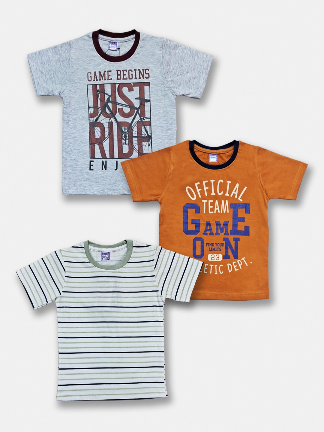 Here&Now X Game Begins Boys Pack Of 3 Assorted Typography Printed Pure Cotton T-shirts
Here&Now X Game Begins Boys Pack Of 3 Assorted Typography Printed Pure Cotton T-shirts