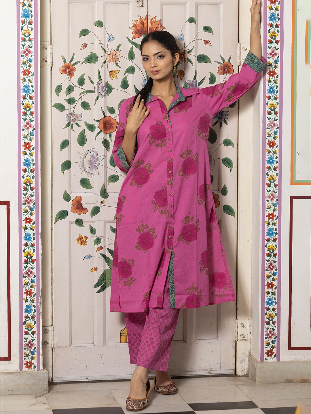 Maitri Jaipur Floral Printed Shirt Collar Pure Cotton Straight Kurta With Trouser, Pink
Maitri Jaipur Floral Printed Shirt Collar Pure Cotton Straight Kurta With Trouser, Pink