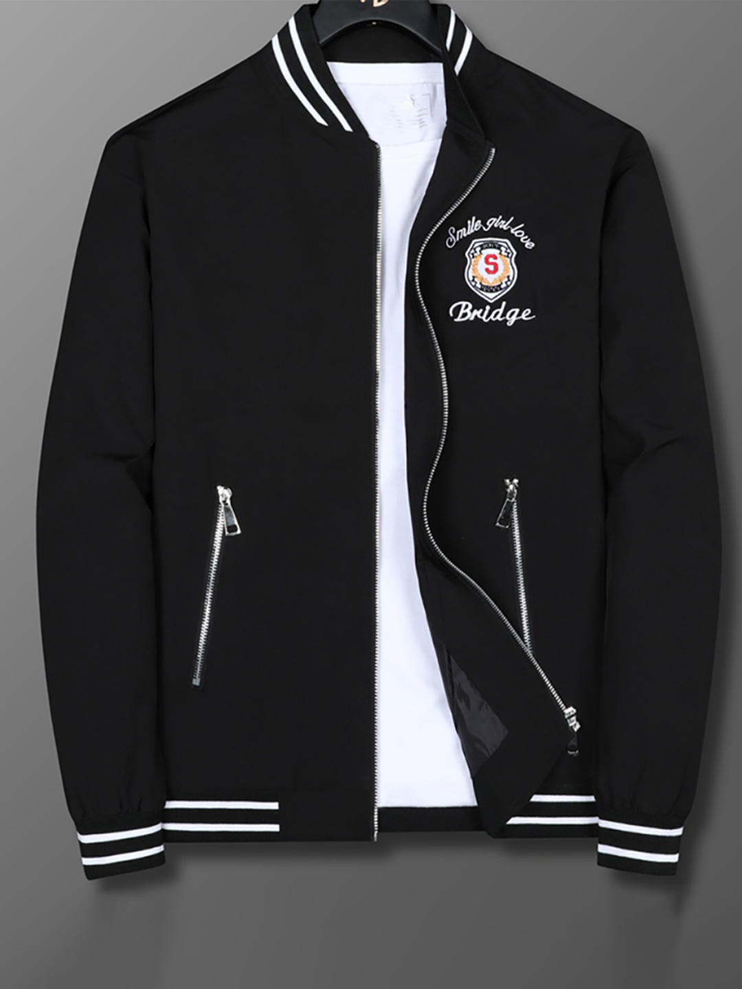 StyleCast x Revolte Men Stand Collar Graphic Embroidered Casual Bomber Jacket, Black
StyleCast x Revolte Men Stand Collar Graphic Embroidered Casual Bomber Jacket, Black