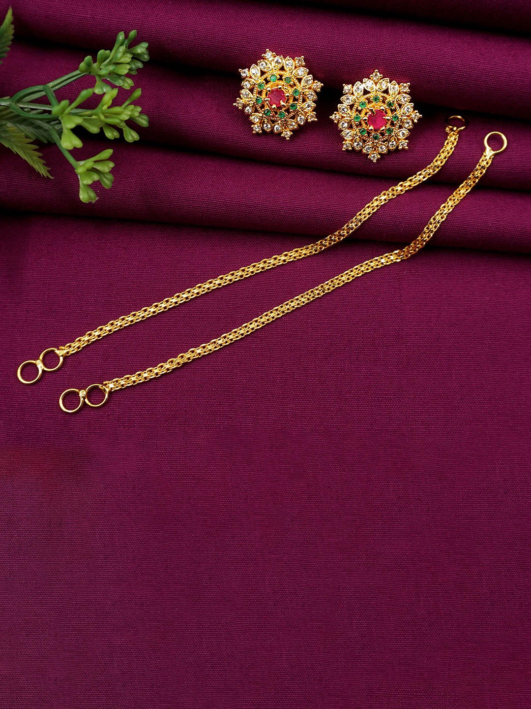 PINAAKA DARINI 1Gram Gold -Plated Circular Artificial Stone Studded Studs With Chains
PINAAKA DARINI 1Gram Gold -Plated Circular Artificial Stone Studded Studs With Chains