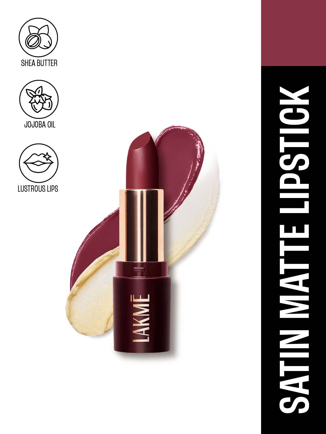 Lakme Ultimate Glam Satin Matte Lipstick with Jojoba Oil & Shea Butter - Wine Velvet, Burgundy
Lakme Ultimate Glam Satin Matte Lipstick with Jojoba Oil & Shea Butter - Wine Velvet, Burgundy