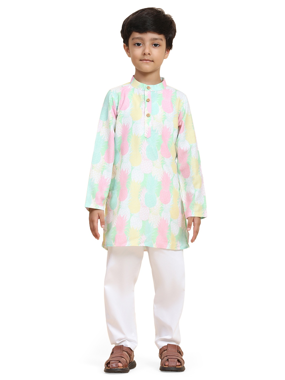 Funny Bones Conversational Printed Band Collar Linen Straight Kurta With Pyjamas, White
Funny Bones Conversational Printed Band Collar Linen Straight Kurta With Pyjamas, White