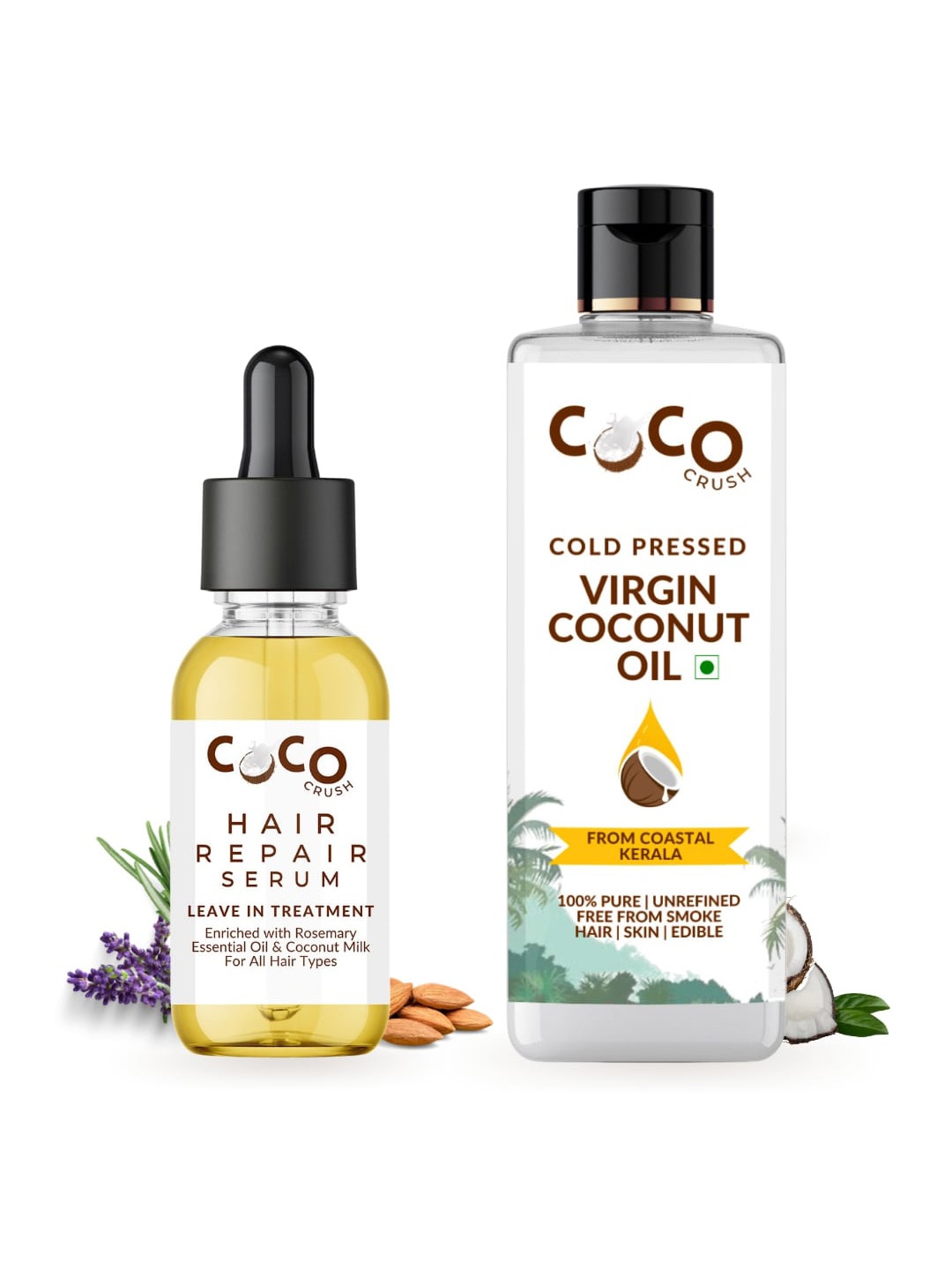 Coco Crush Set Of 2 Cold Pressed Virgin Coconut Oil-100ml& Leave In Hair Repair Serum-15ml, Transparent
Coco Crush Set Of 2 Cold Pressed Virgin Coconut Oil-100ml& Leave In Hair Repair Serum-15ml, Transparent