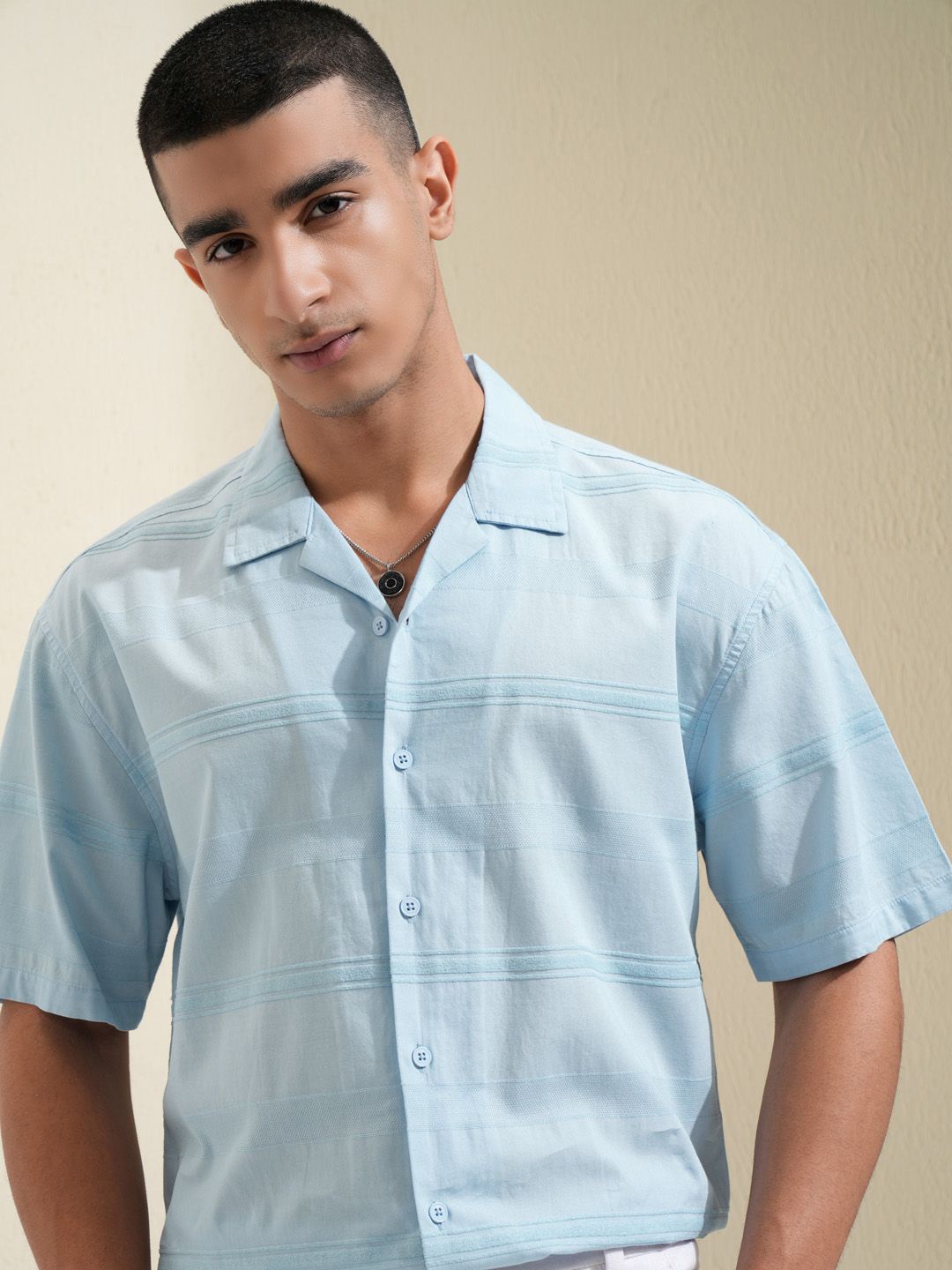 HIGHLANDER Men Chenille Yarn Dobby Textured Cuban Collar Relaxed Shirt, Blue
HIGHLANDER Men Chenille Yarn Dobby Textured Cuban Collar Relaxed Shirt, Blue