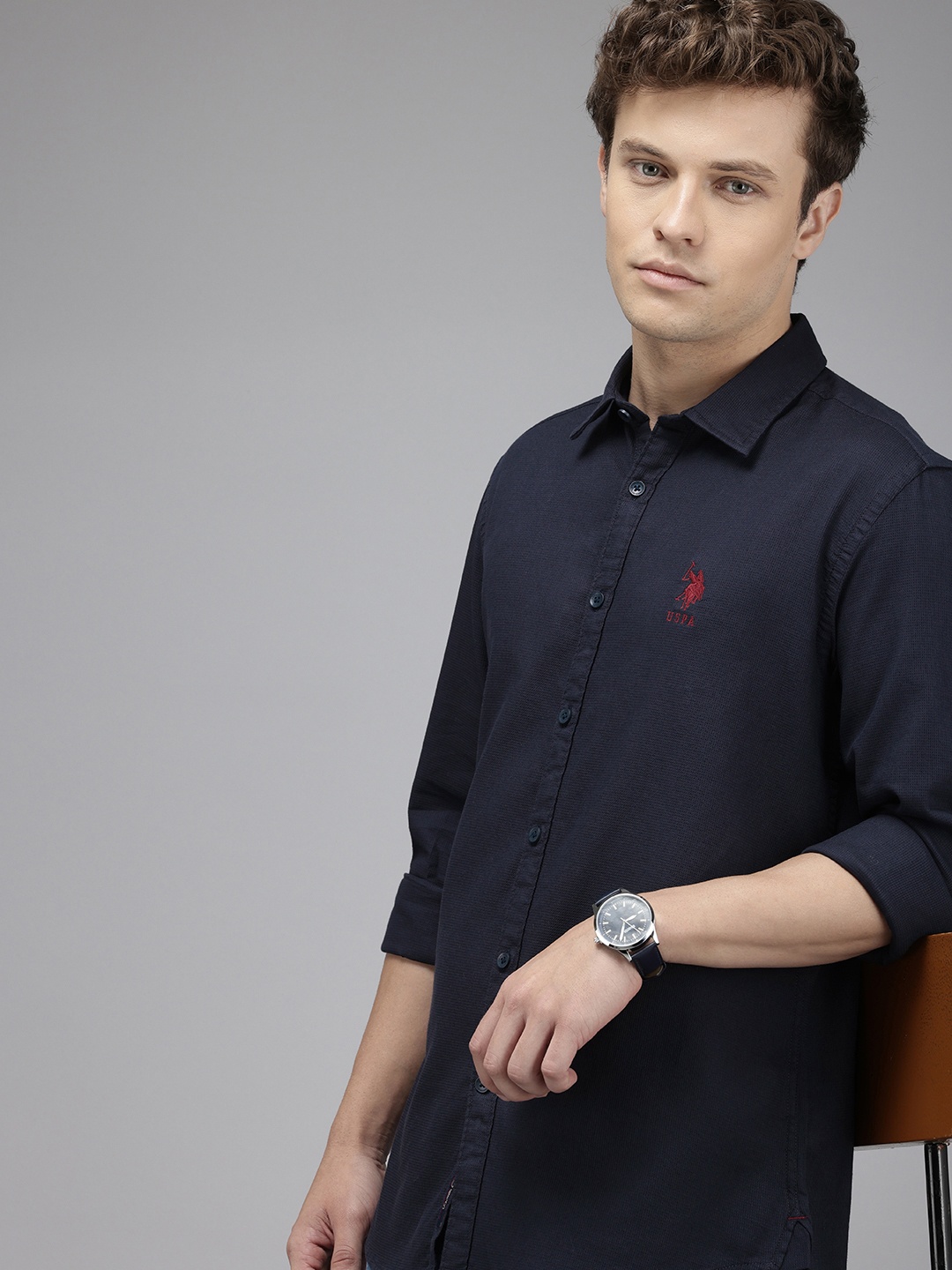U.S. Polo Assn. Denim Co. Pure Cotton Slim Fit Self Micro Checks Opaque Casual Shirt, Navy blue
U.S. Polo Assn. Denim Co. Pure Cotton Slim Fit Self Micro Checks Opaque Casual Shirt, Navy blue