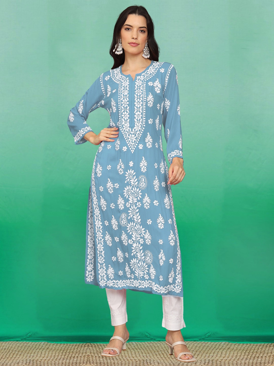 PARAMOUNT CHIKAN Notch Neck Ethnic Motifs Embroidered Chikankari Modal Straight Kurta, Blue
PARAMOUNT CHIKAN Notch Neck Ethnic Motifs Embroidered Chikankari Modal Straight Kurta, Blue