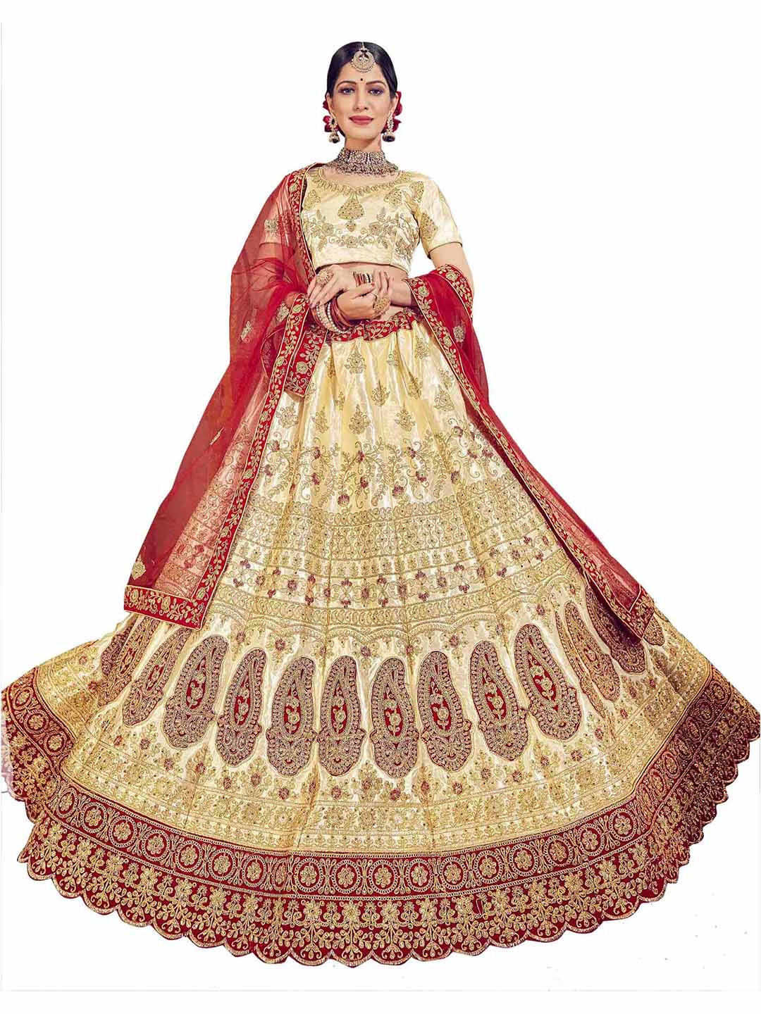 MANVAA Beige & Red Embroidered Thread Work Semi-Stitched Lehenga & Unstitched Blouse With Dupatta
MANVAA Beige & Red Embroidered Thread Work Semi-Stitched Lehenga & Unstitched Blouse With Dupatta